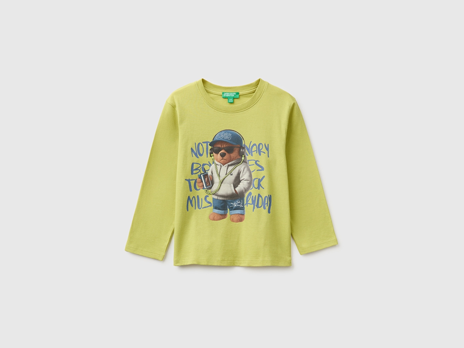 Benetton Erkek Bebek Fıstık Yeşili Önü İşlemeli Uzun Kollu Tişört