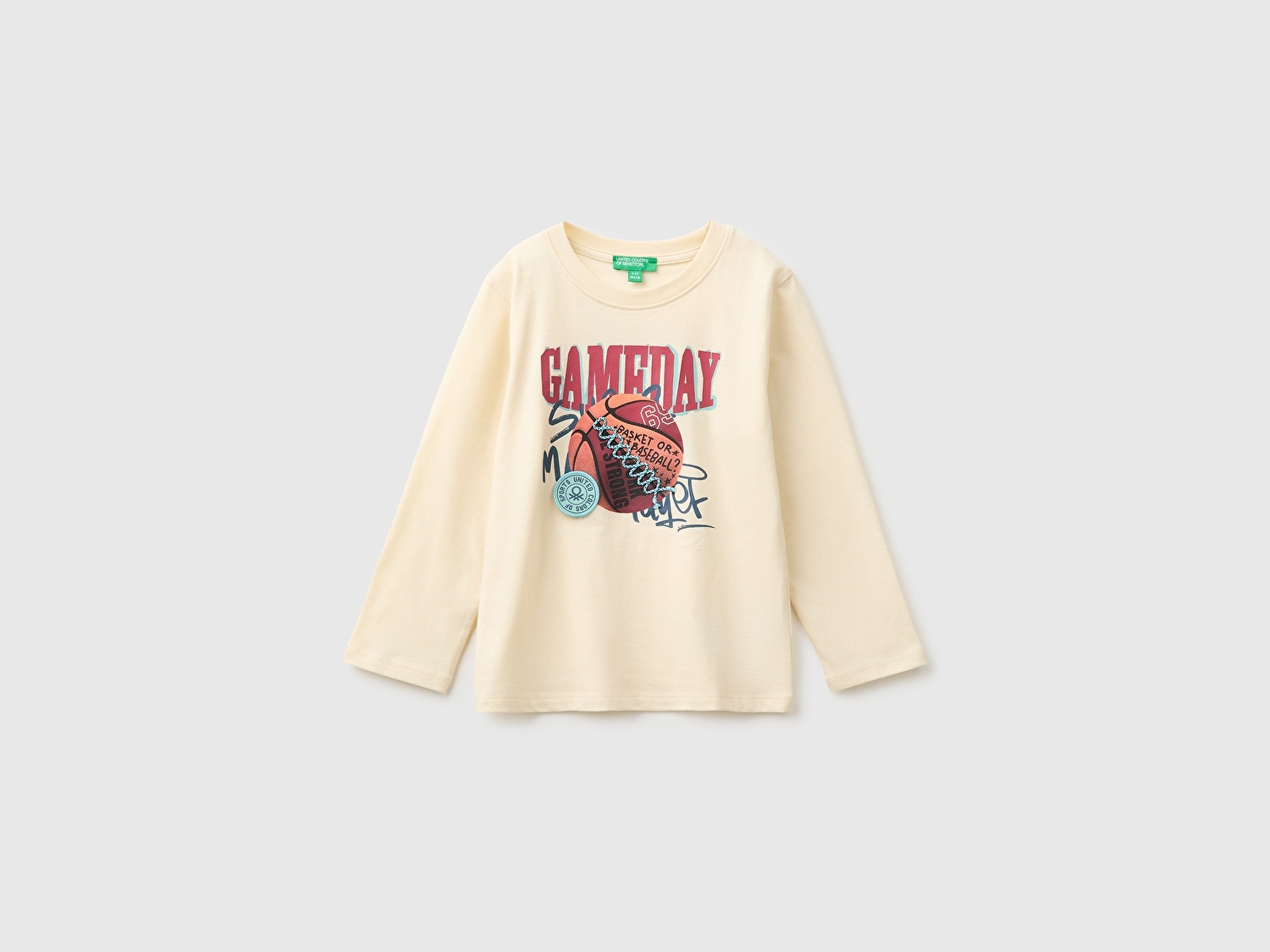 Benetton Erkek Bebek Krem Önü İşlemeli Uzun Kollu Tişört