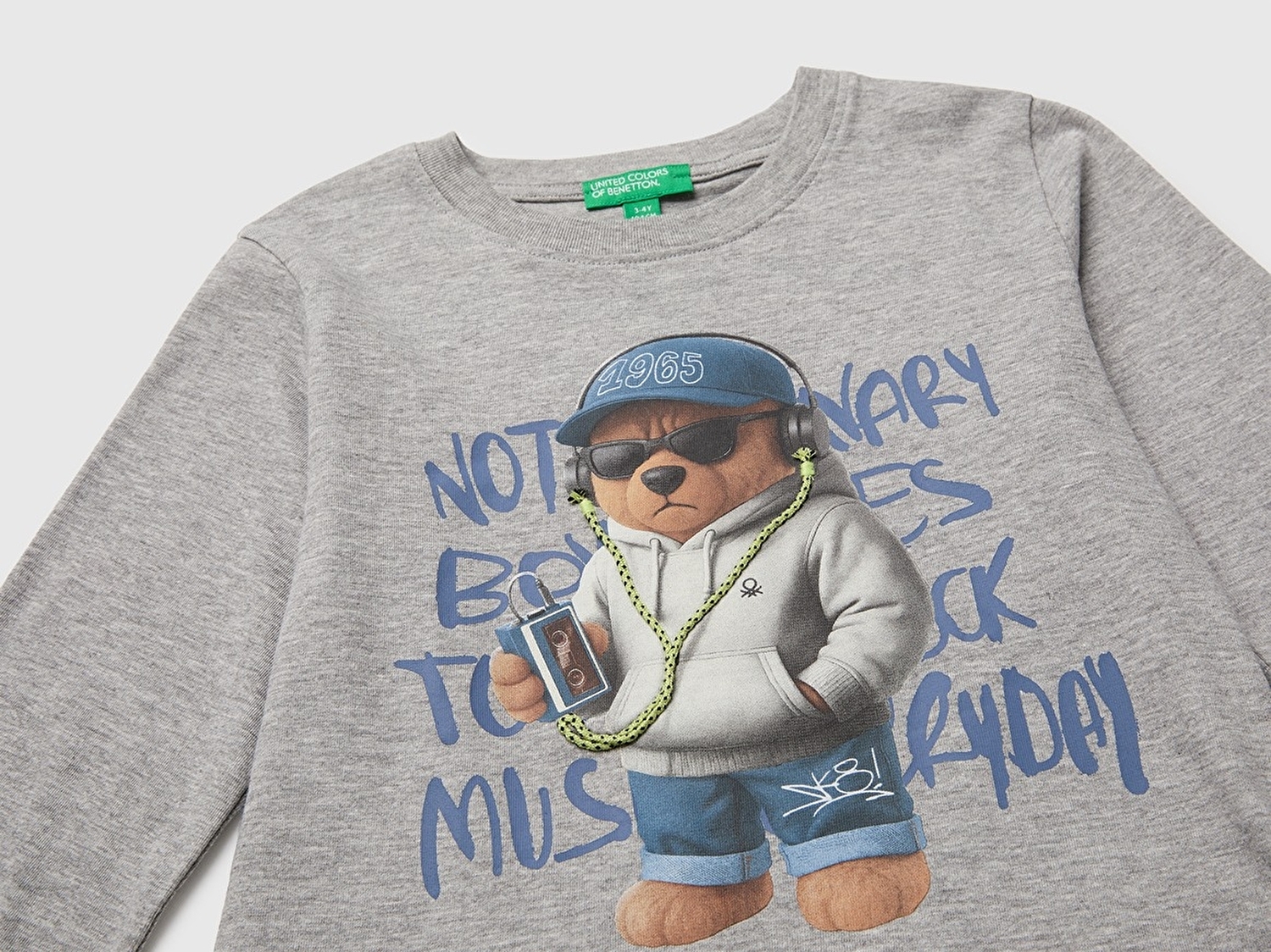 Benetton Erkek Bebek Gri Melanj Önü İşlemeli Uzun Kollu Tişört