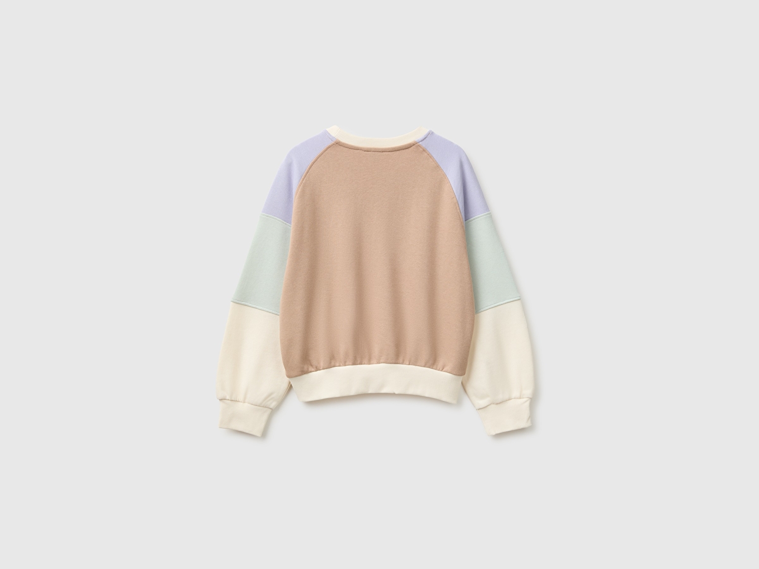 Benetton Kız Çocuk Krem Mix İşlemeli Renk Bloklu Reglan Kollu Bisiklet Yaka Sweatshirt