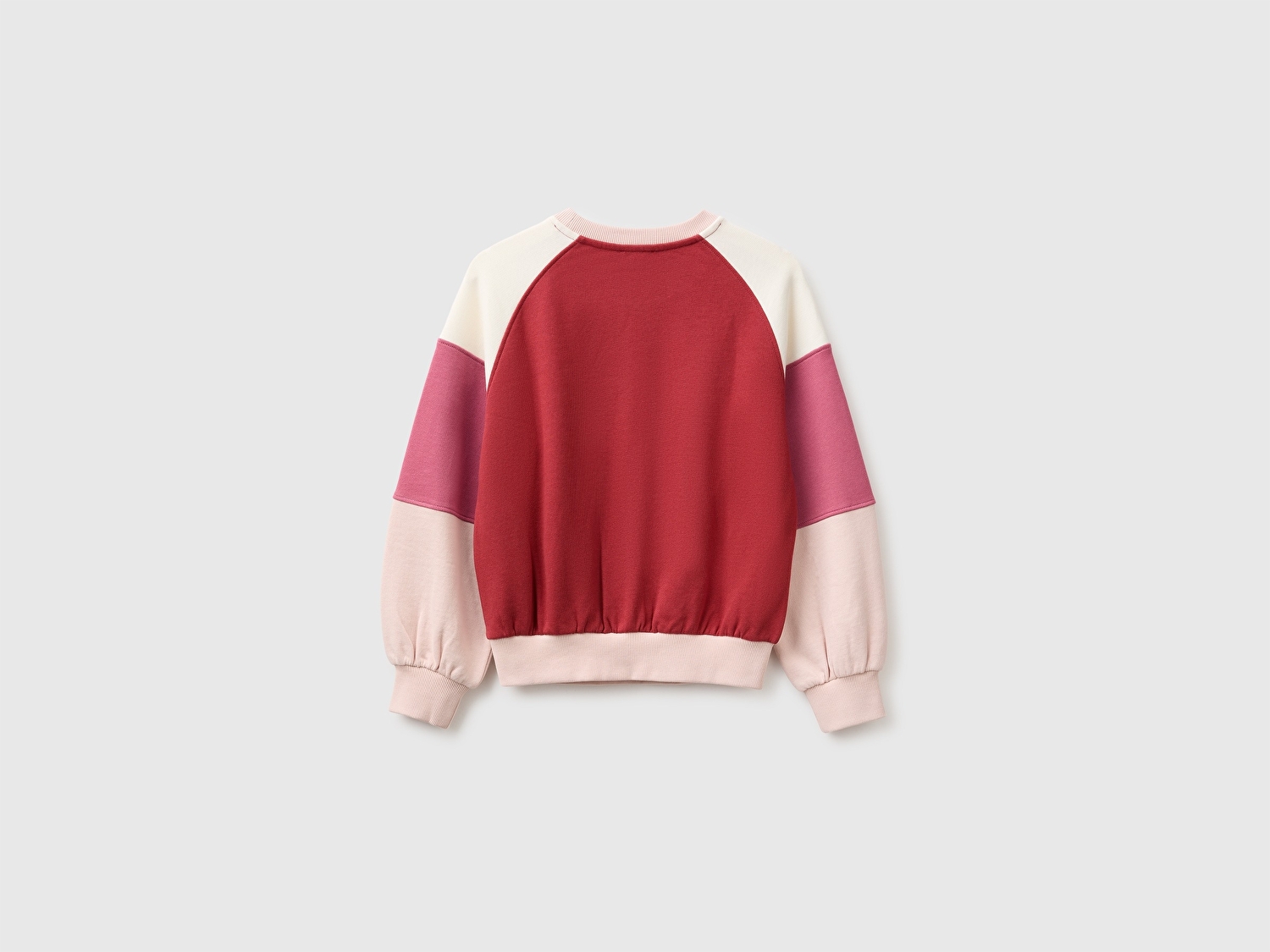 Benetton Kız Çocuk Pudra İşlemeli Renk Bloklu Reglan Kollu Bisiklet Yaka Sweatshirt