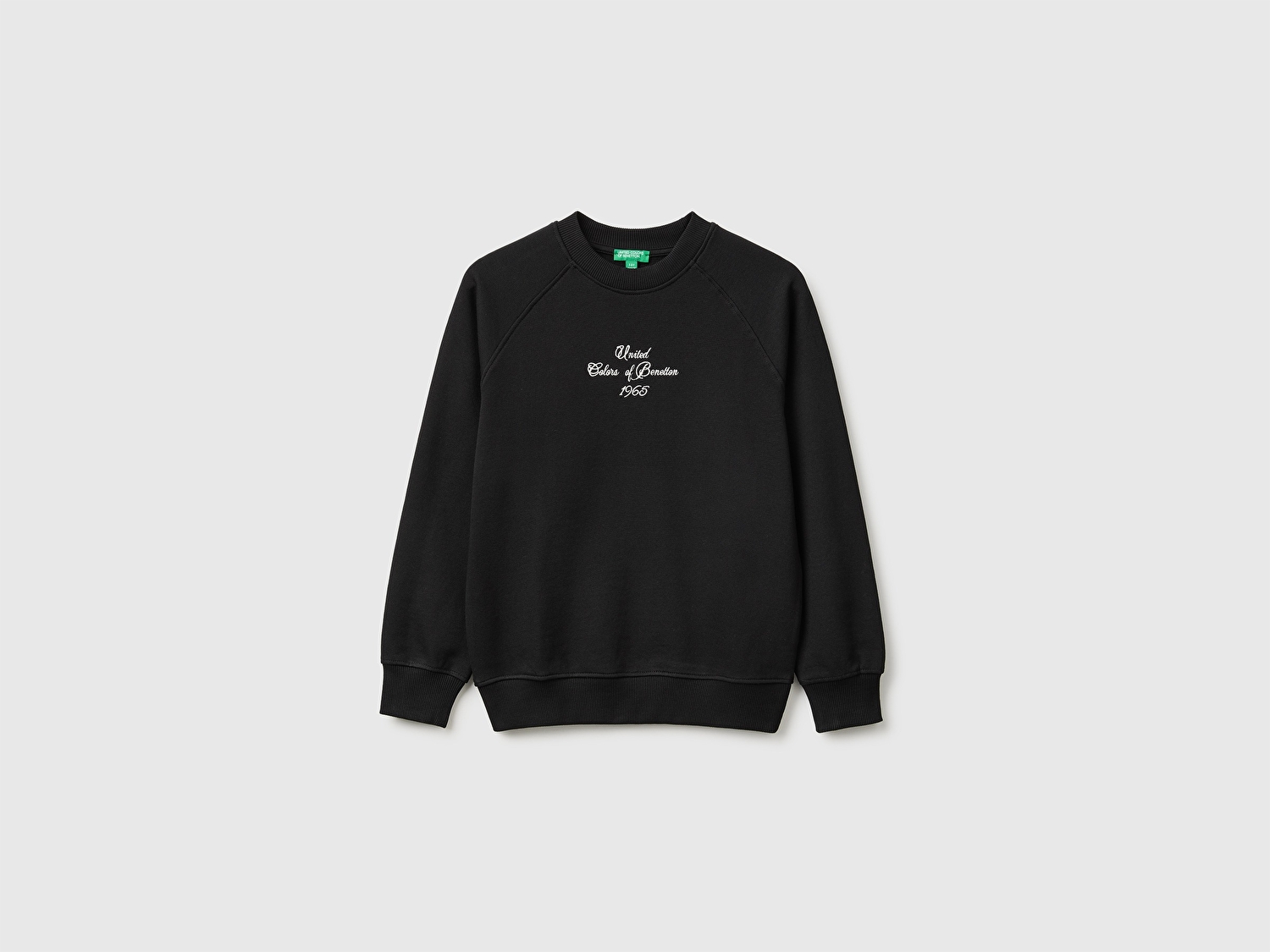 Benetton Erkek Çocuk Siyah Önü İşlemeli Ribanalı Reglan Kollu Bisiklet Yaka Sweatshirt