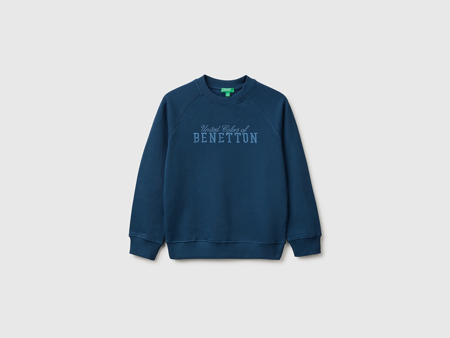 Benetton Erkek Çocuk Lacivert Önü İşlemeli Ribanalı Reglan Kollu Bisiklet Yaka Sweatshirt