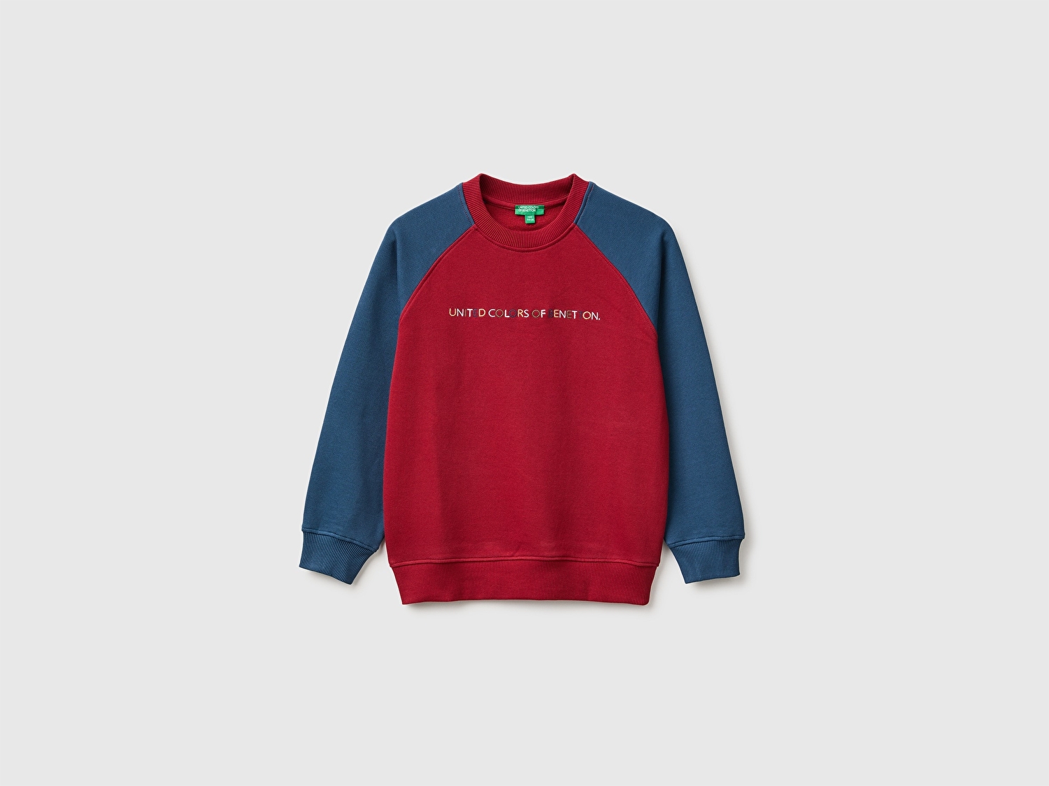 Benetton Erkek Çocuk Kırmızı Önü İşlemeli Ribanalı Reglan Kollu Bisiklet Yaka Sweatshirt