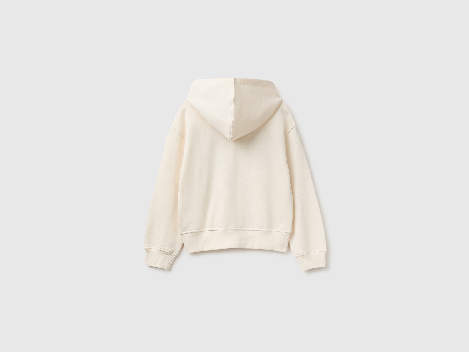 Benetton Kız Çocuk Ekru Önü İşlemeli Ribanalı Cepli Kapüşonlu Fermuarlı Sweatshirt
