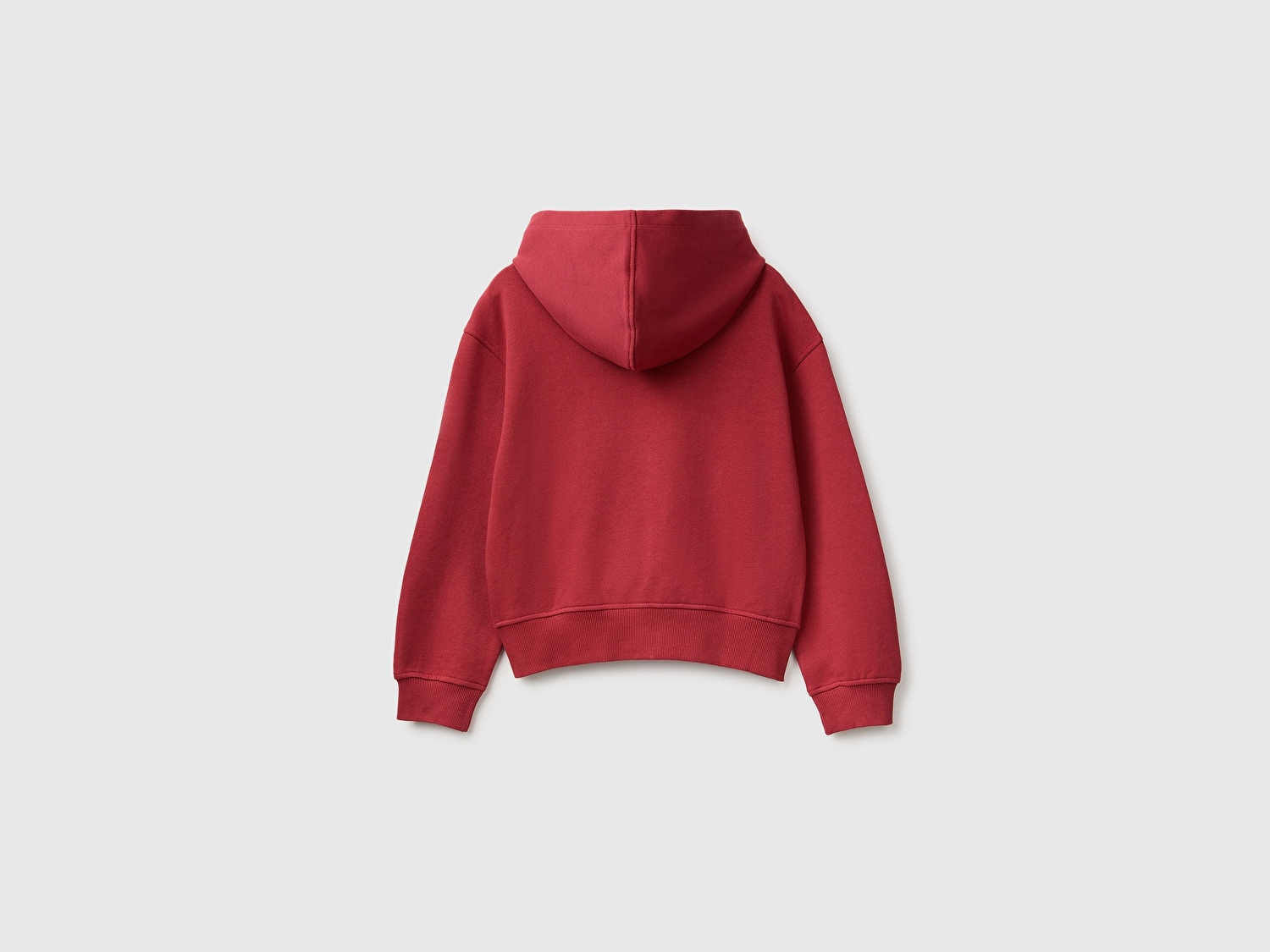 Benetton Kız Çocuk Kırmızı Önü İşlemeli Ribanalı Cepli Kapüşonlu Fermuarlı Sweatshirt