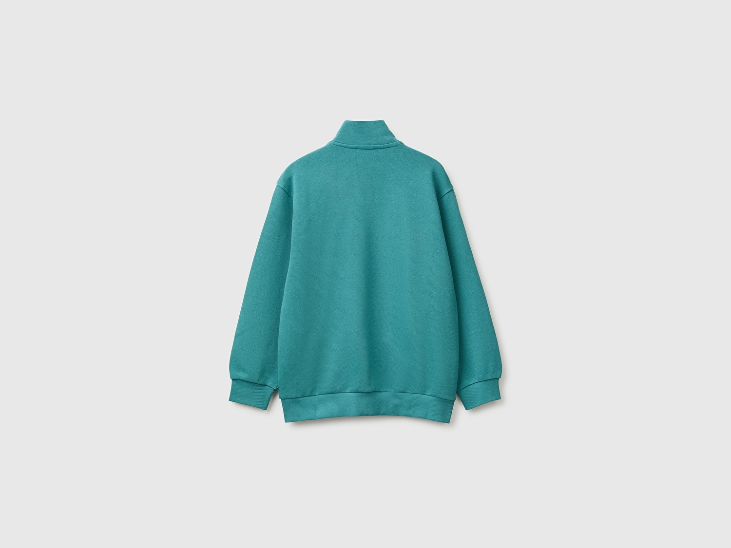 Benetton Erkek Çocuk Petrol Yeşili Önü İşlemeli Ribanalı Cepli Fermuarlı Dik Yaka Sweatshirt
