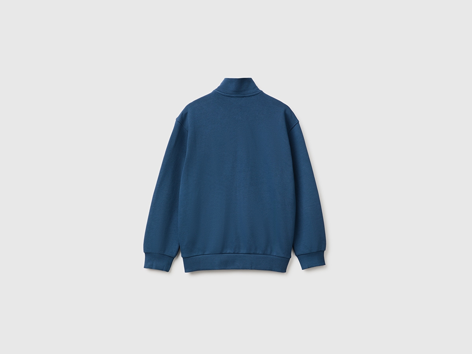 Benetton Erkek Çocuk Lacivert Önü İşlemeli Ribanalı Cepli Fermuarlı Dik Yaka Sweatshirt