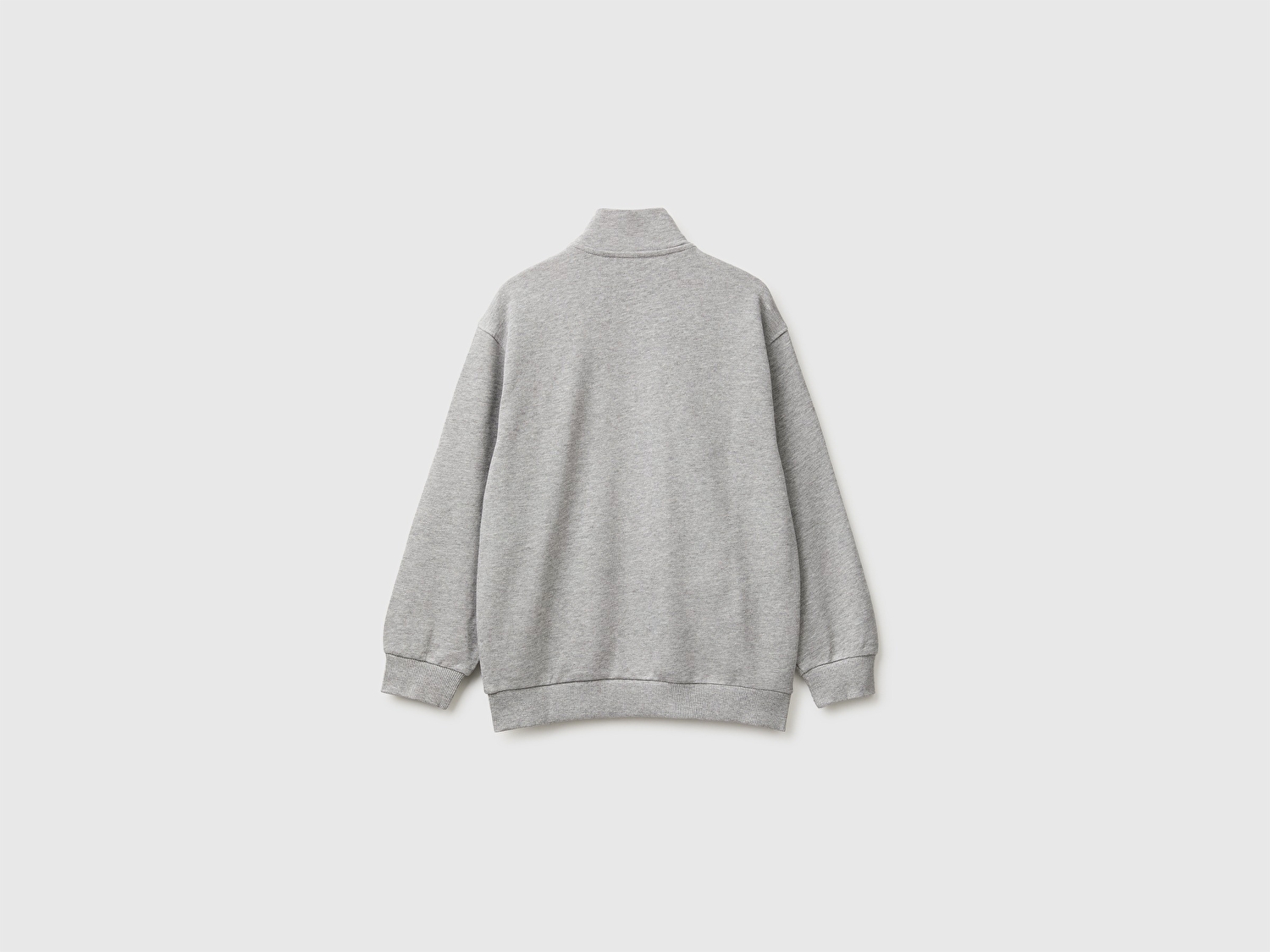 Benetton Erkek Çocuk Gri Melanj Önü İşlemeli Ribanalı Cepli Fermuarlı Dik Yaka Sweatshirt