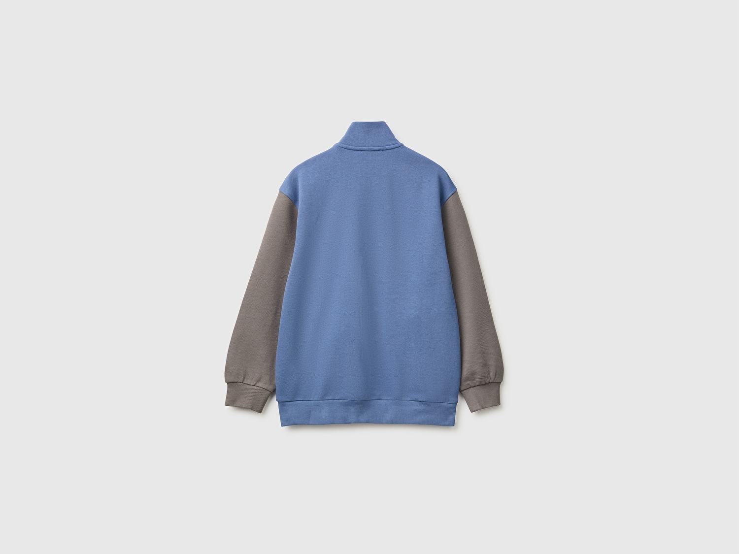 Benetton Erkek Çocuk Havacı Mavi Önü İşlemeli Ribanalı Cepli Fermuarlı Dik Yaka Sweatshirt