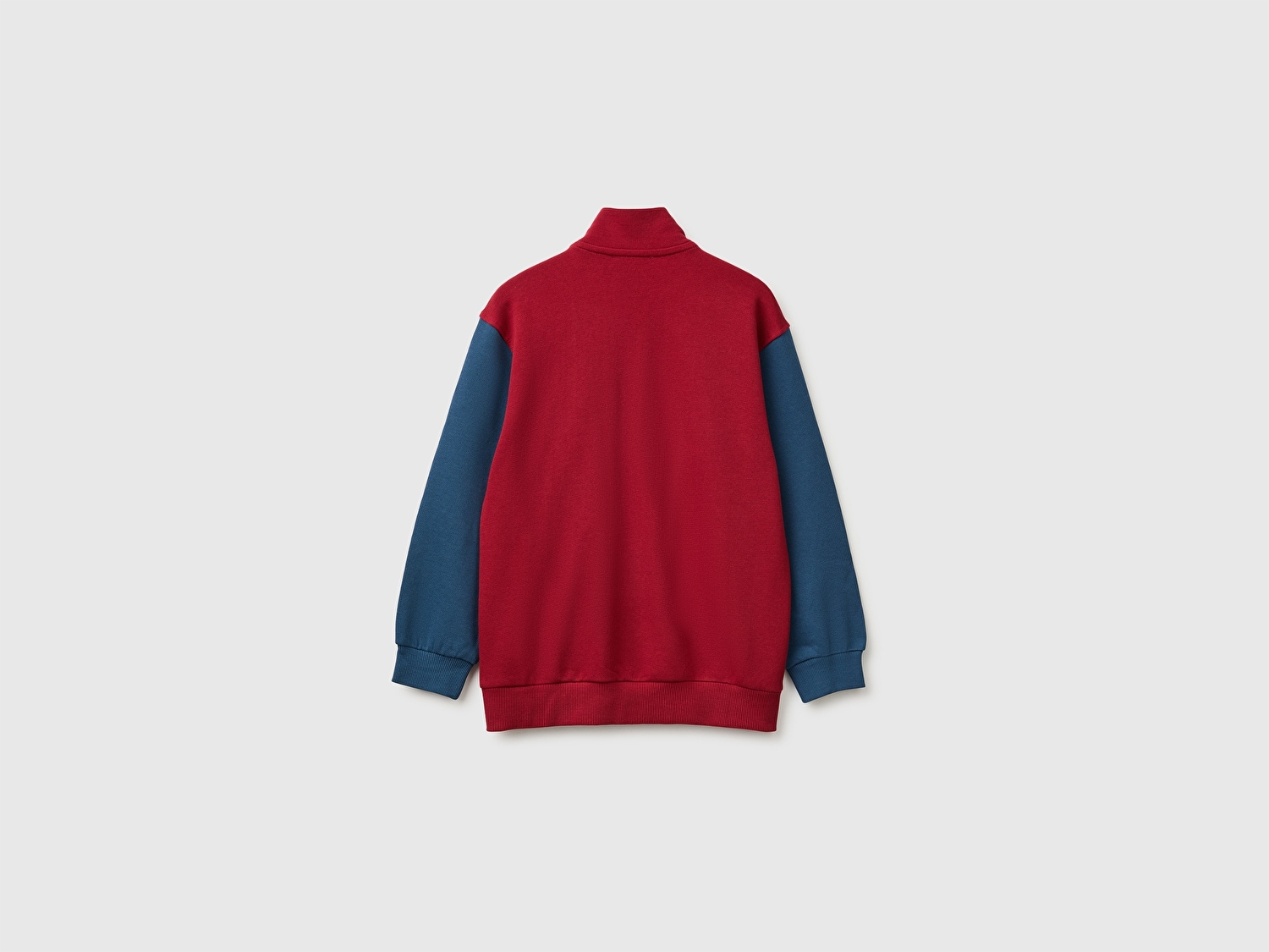 Benetton Erkek Çocuk Kırmızı Önü İşlemeli Ribanalı Cepli Fermuarlı Dik Yaka Sweatshirt