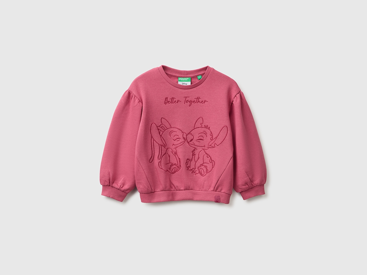 Benetton Kız Bebek Fuşya Önü Lilo&Stitch Baskılı Ribanalı Bisiklet Yaka Sweatshirt