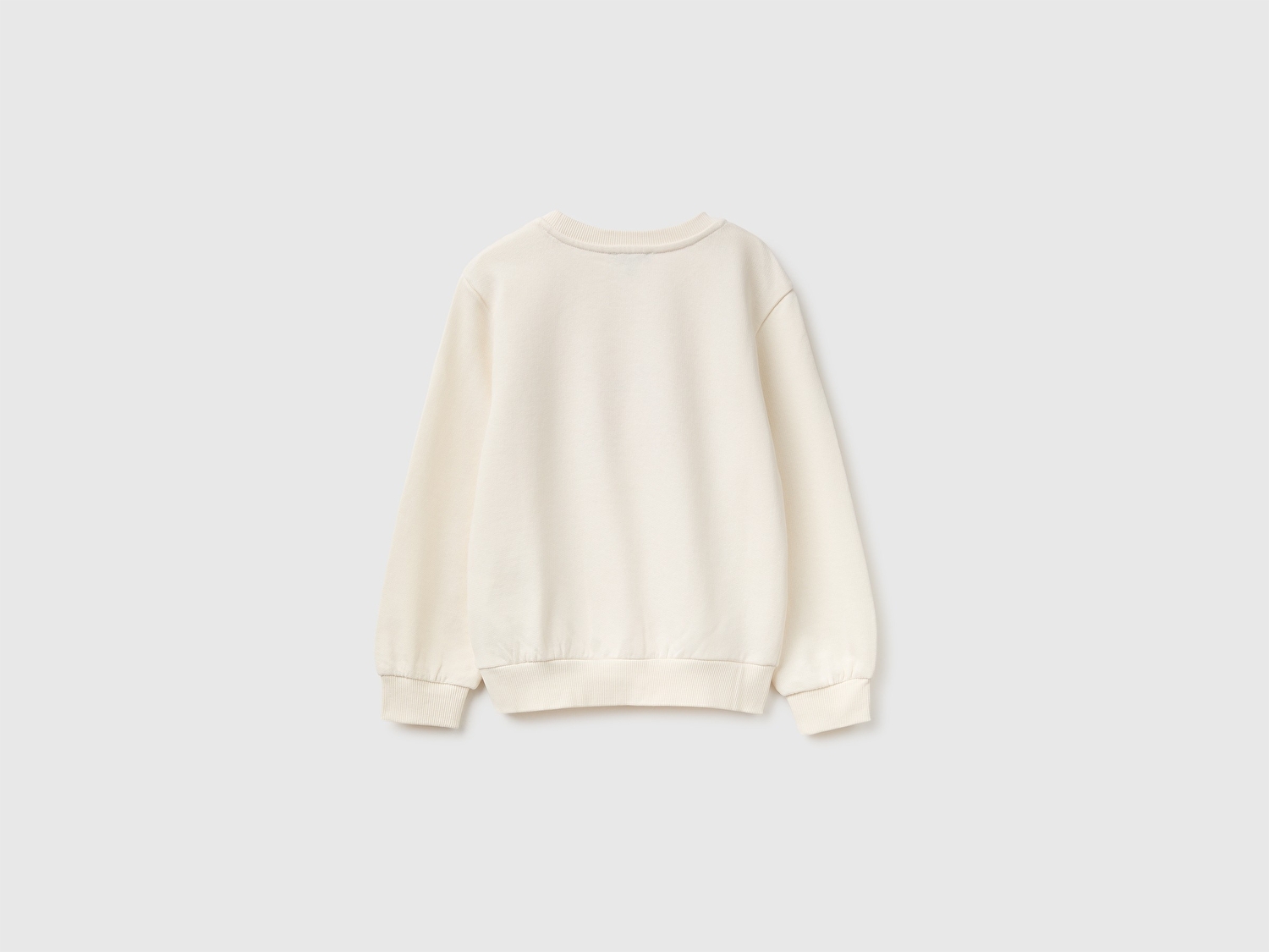 Benetton Kız Bebek Ekru Önü İşlemeli Uzun Kollu Bisiklet Yaka Sweatshirt