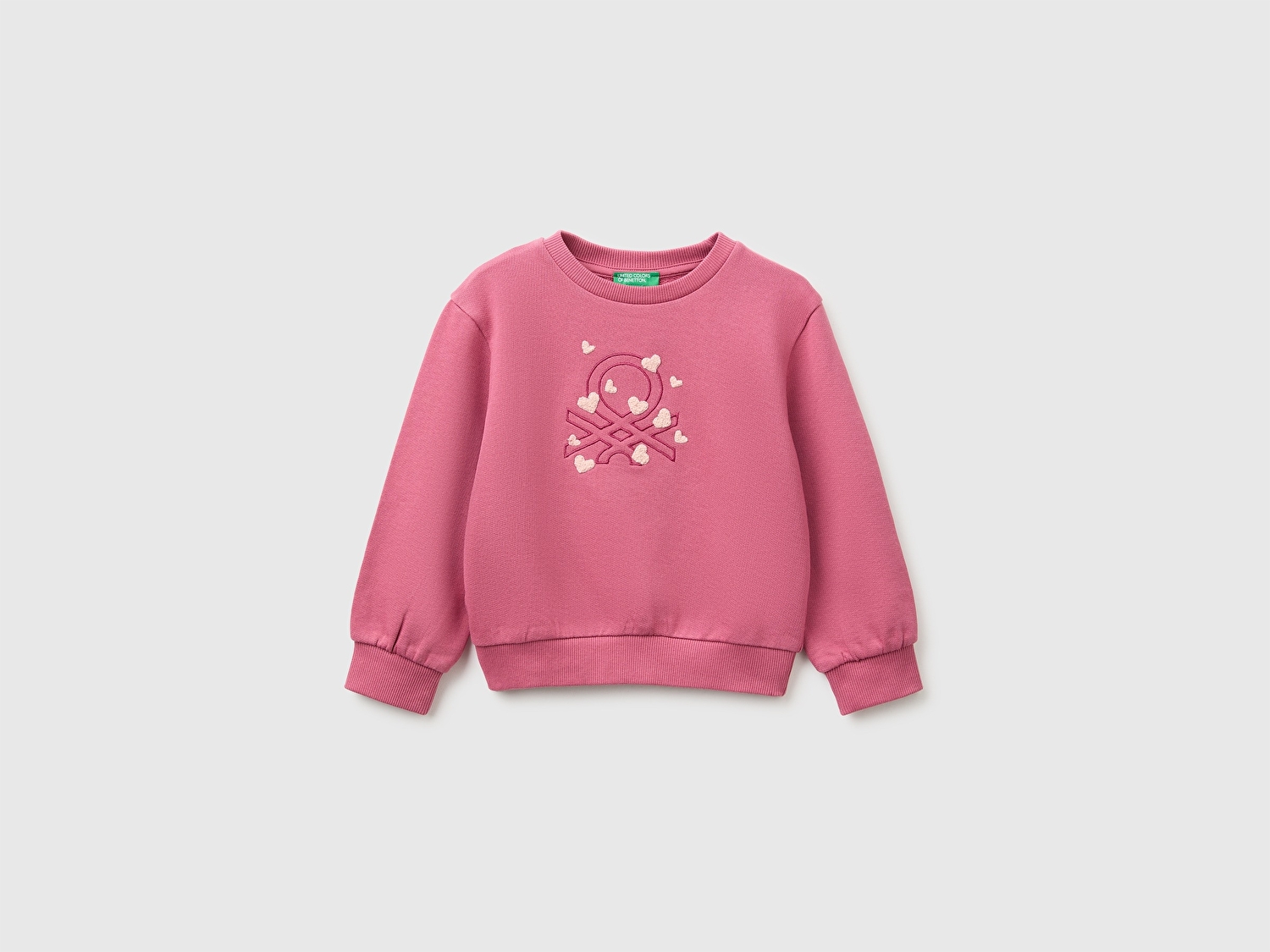 Benetton Kız Bebek Fuşya Önü İşlemeli Uzun Kollu Bisiklet Yaka Sweatshirt