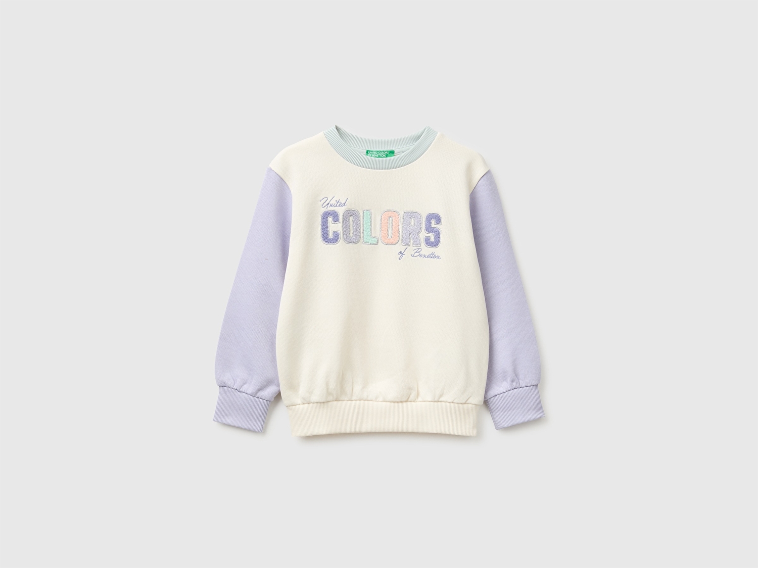 Benetton Kız Bebek Krem Önü İşlemeli Uzun Kollu Bisiklet Yaka Sweatshirt