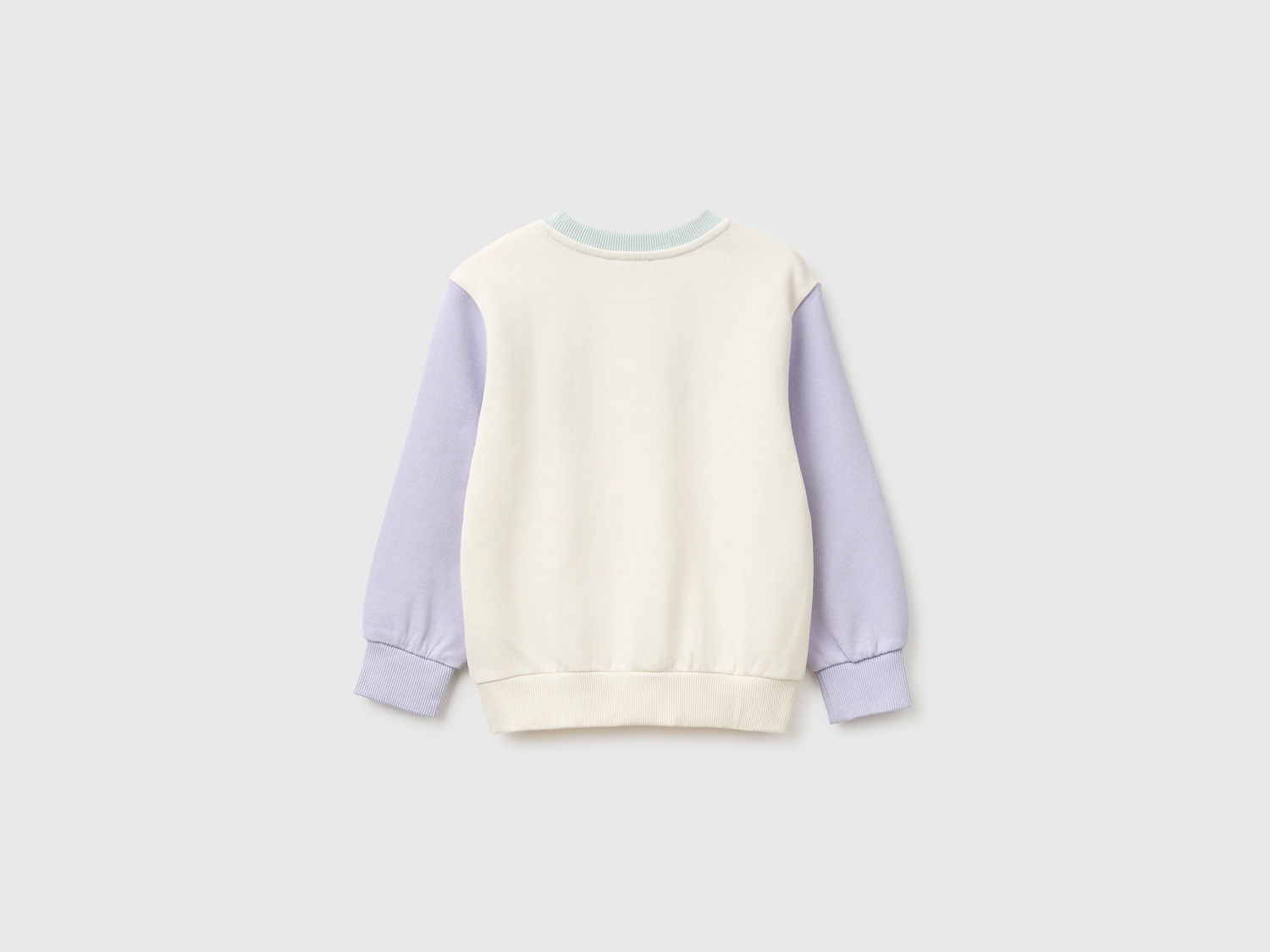 Benetton Kız Bebek Krem Önü İşlemeli Uzun Kollu Bisiklet Yaka Sweatshirt