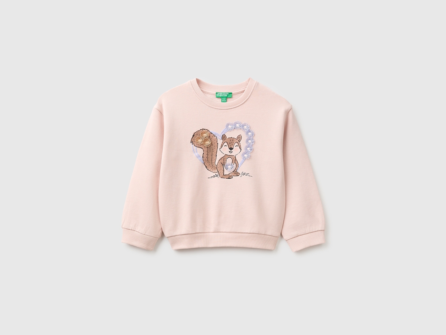 Benetton Kız Bebek Pudra Önü İşlemeli Uzun Kollu Bisiklet Yaka Sweatshirt