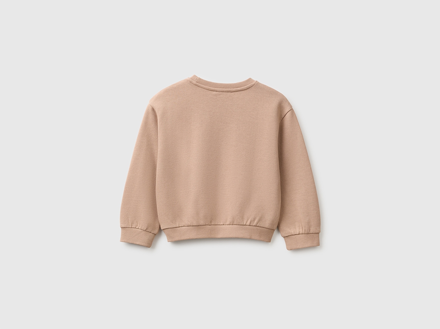 Benetton Kız Bebek Sütlü Kahve Önü İşlemeli Uzun Kollu Bisiklet Yaka Sweatshirt