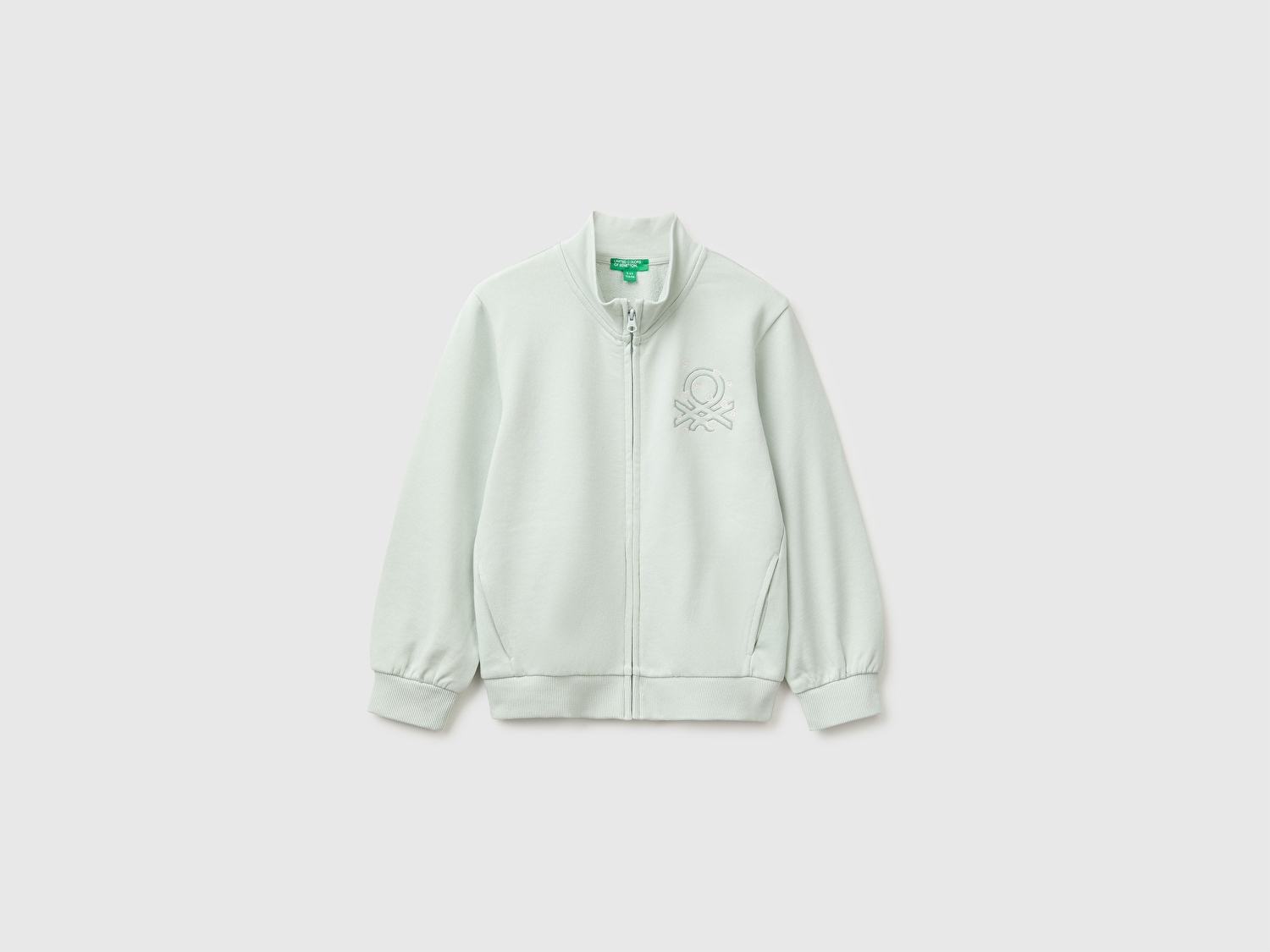 Benetton Kız Bebek Su Yeşili Önü İşlemeli Ribanalı Boğazlı Fermuarlı Dik Yaka Sweatshirt