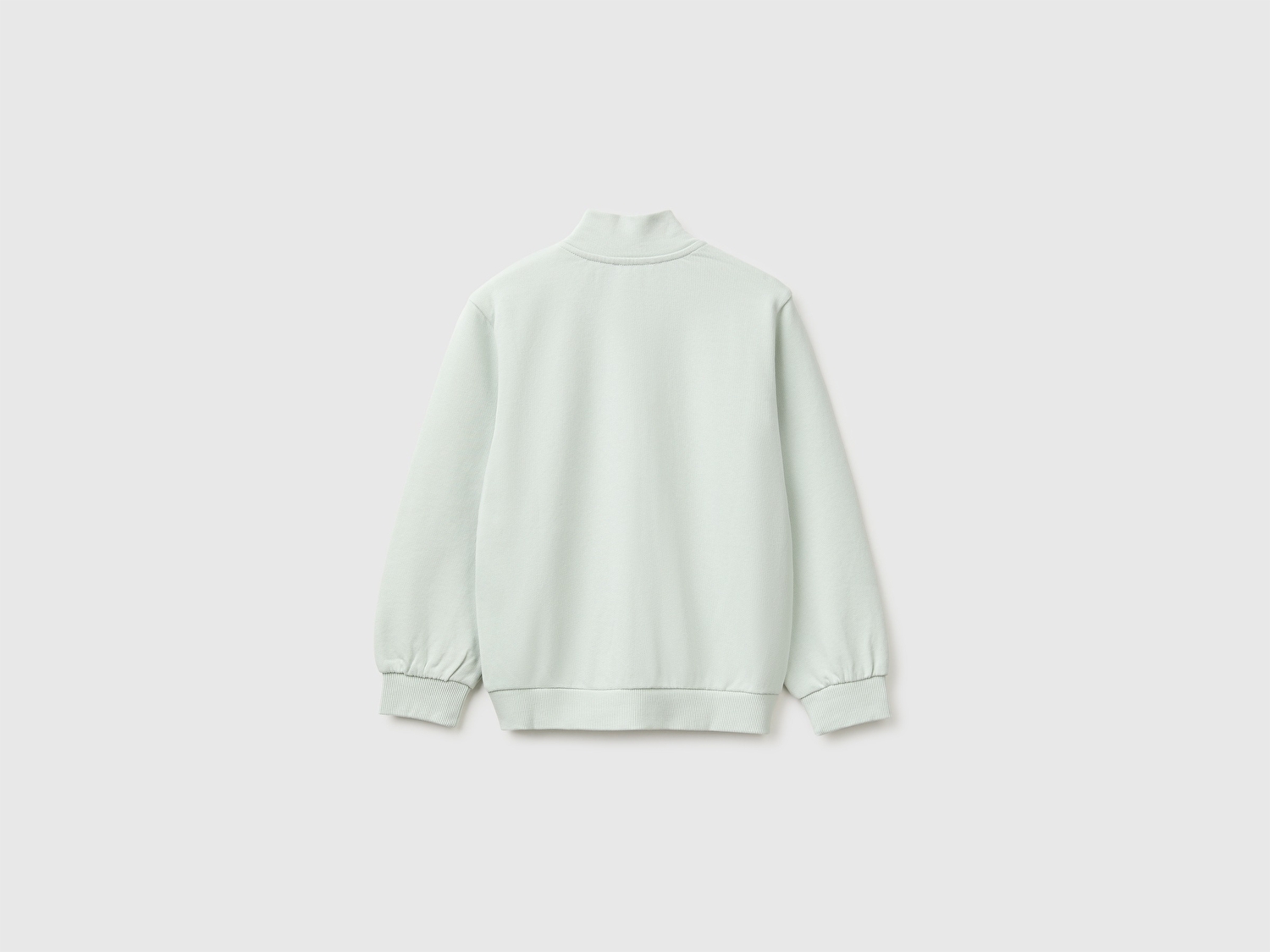 Benetton Kız Bebek Su Yeşili Önü İşlemeli Ribanalı Boğazlı Fermuarlı Dik Yaka Sweatshirt