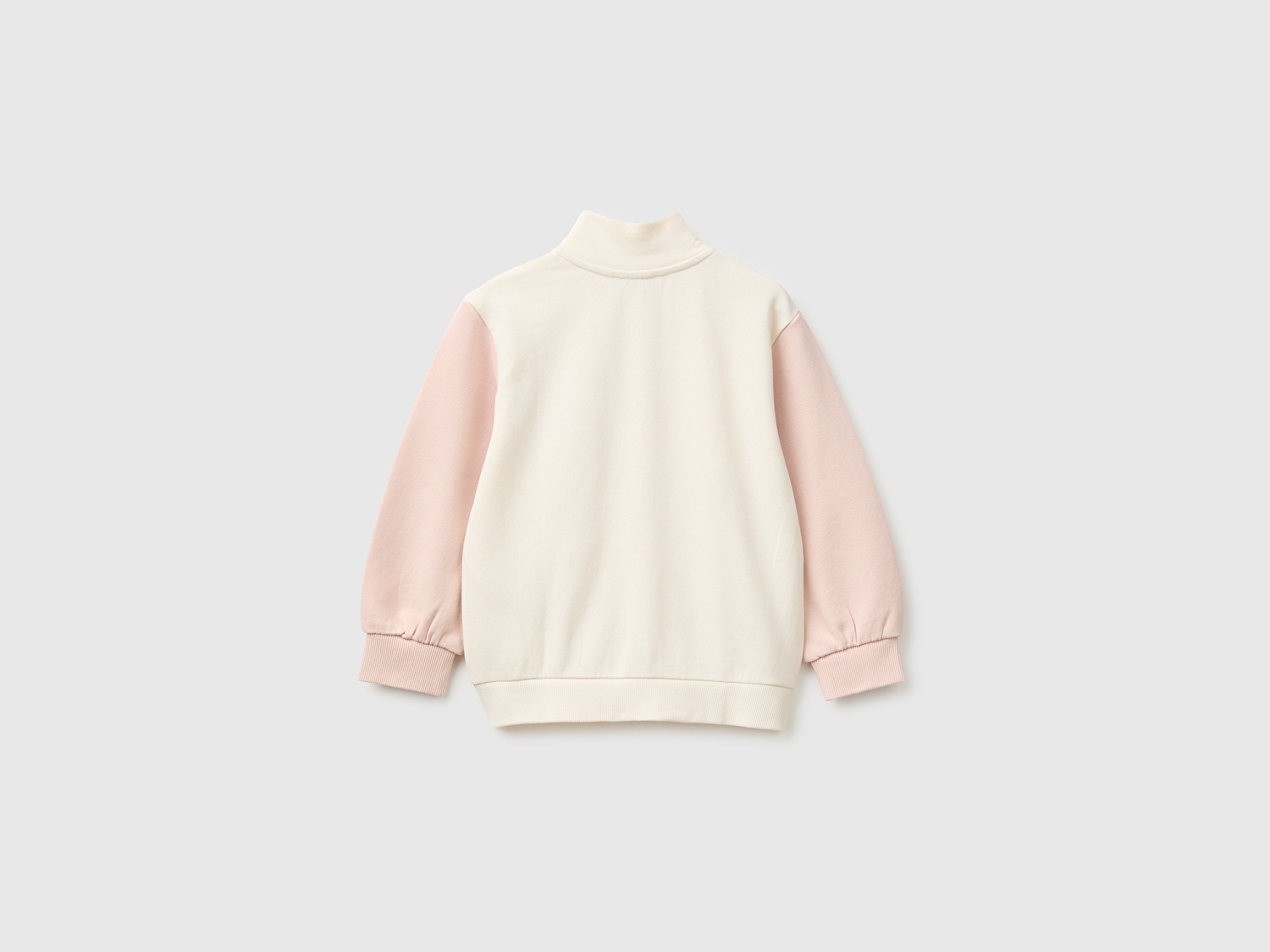 Benetton Kız Bebek Krem Önü İşlemeli Ribanalı Boğazlı Fermuarlı Dik Yaka Sweatshirt