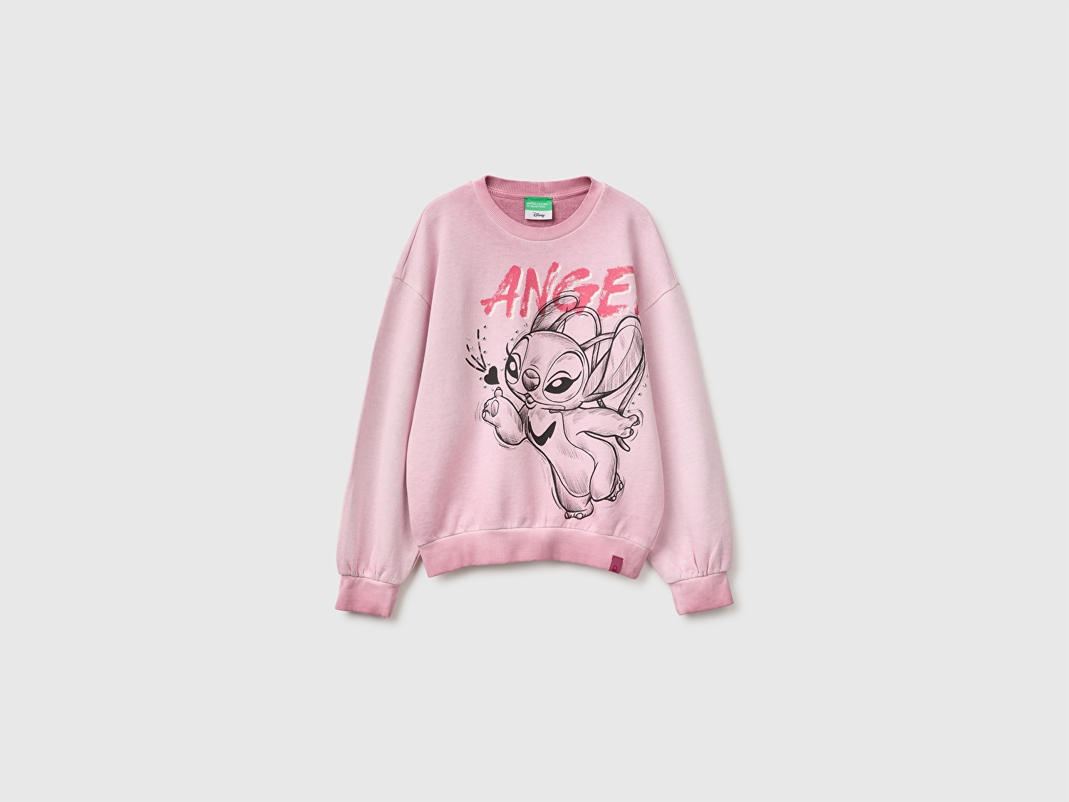 Benetton Kız Çocuk Pembe Önü Lilo&Stitch Baskılı Oversize Bisiklet Yaka Sweatshirt