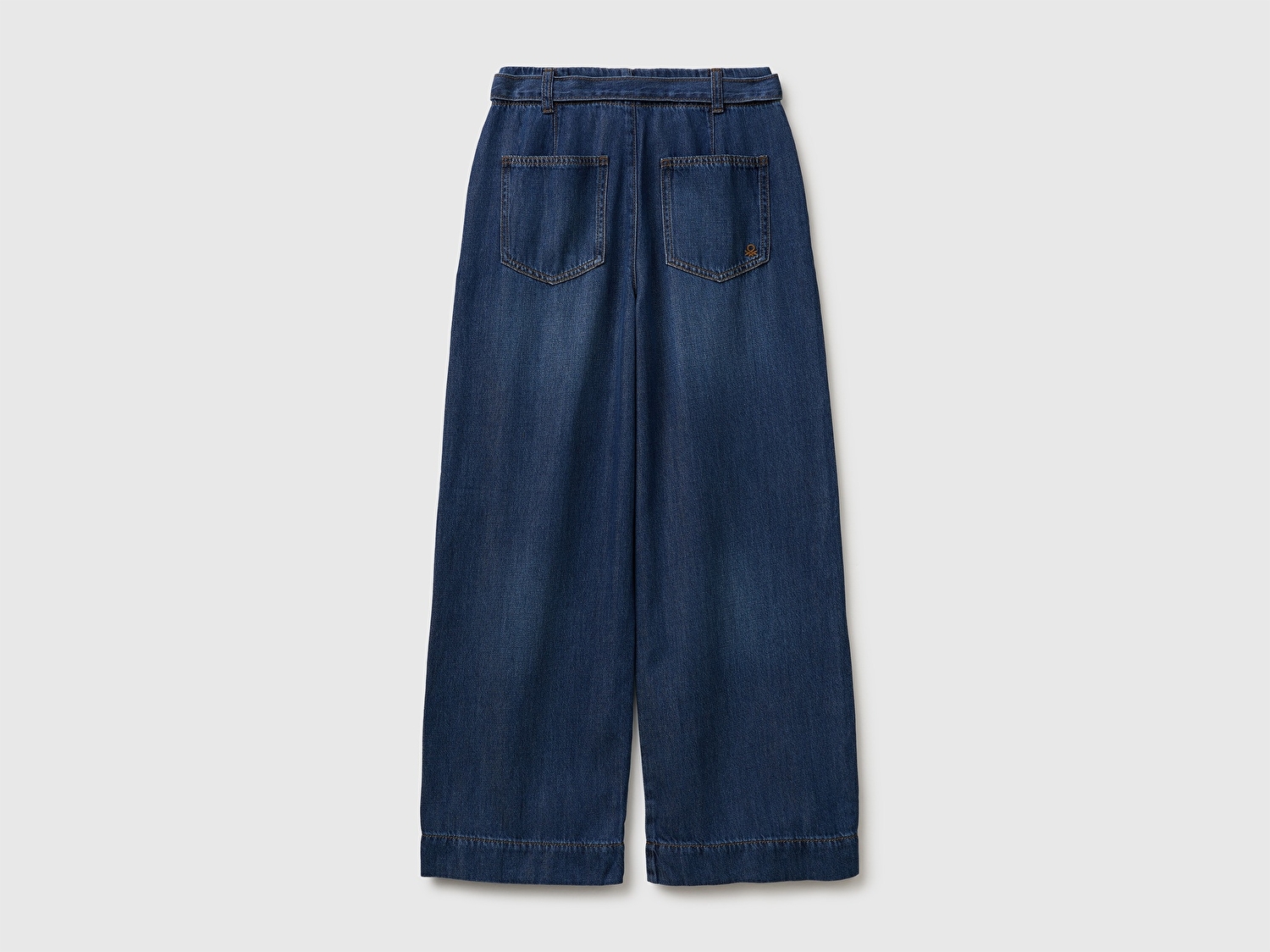Benetton Kız Çocuk Koyu Denim Bol Paça Denim Kemerli Pantolon