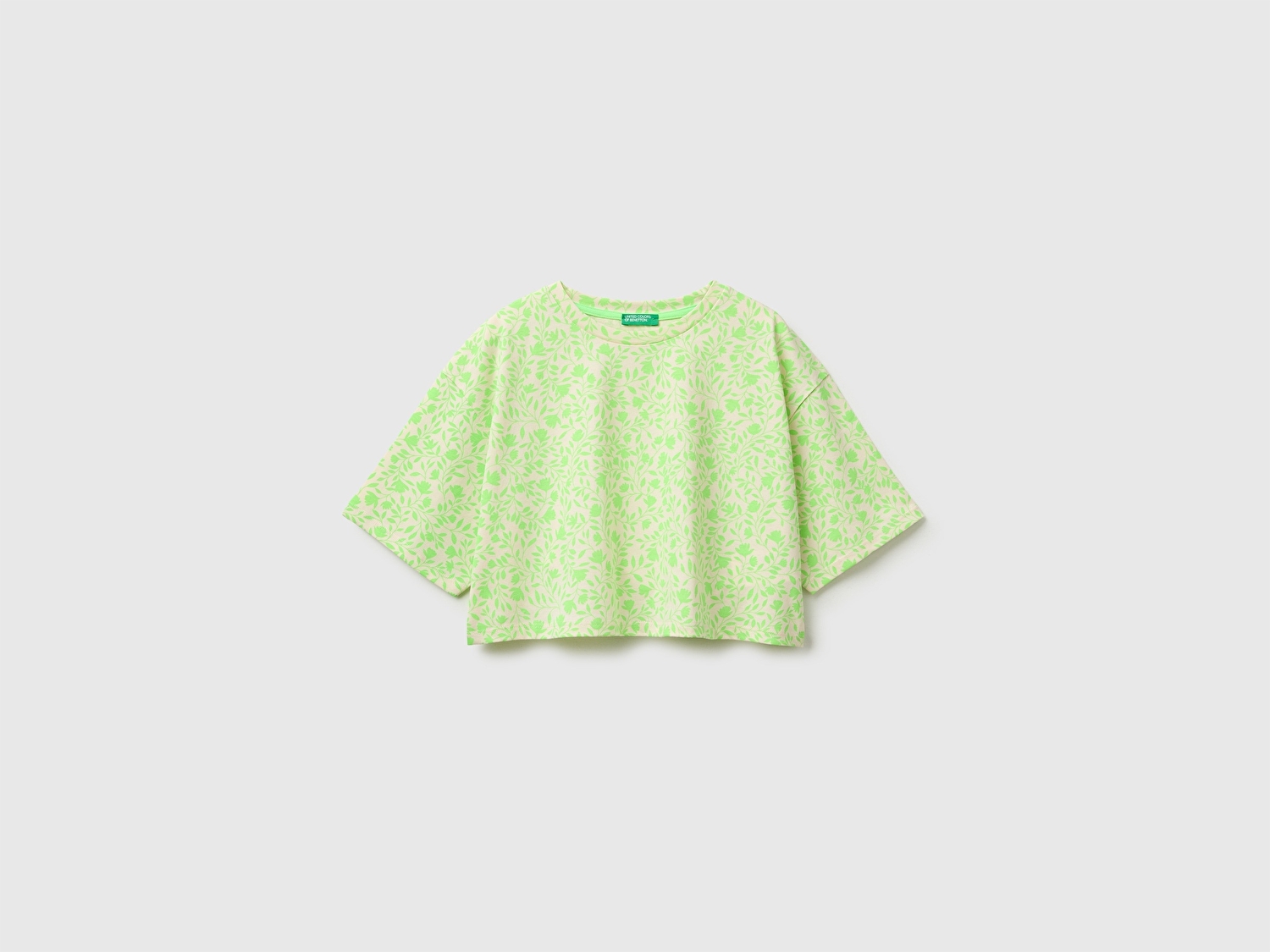Benetton Kız Çocuk Sarı Tamamı Baskı Detaylı Oversize Crop T-Shirt