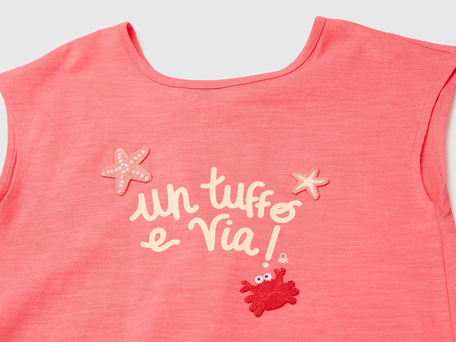 Benetton Kız Bebek Mercan Arkası Fiyonk Detaylı Kimono Kollu T-Shirt