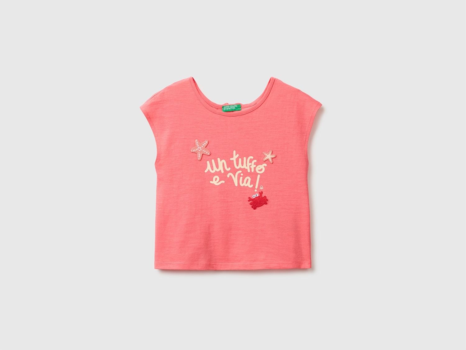 Benetton Kız Bebek Mercan Arkası Fiyonk Detaylı Kimono Kollu T-Shirt