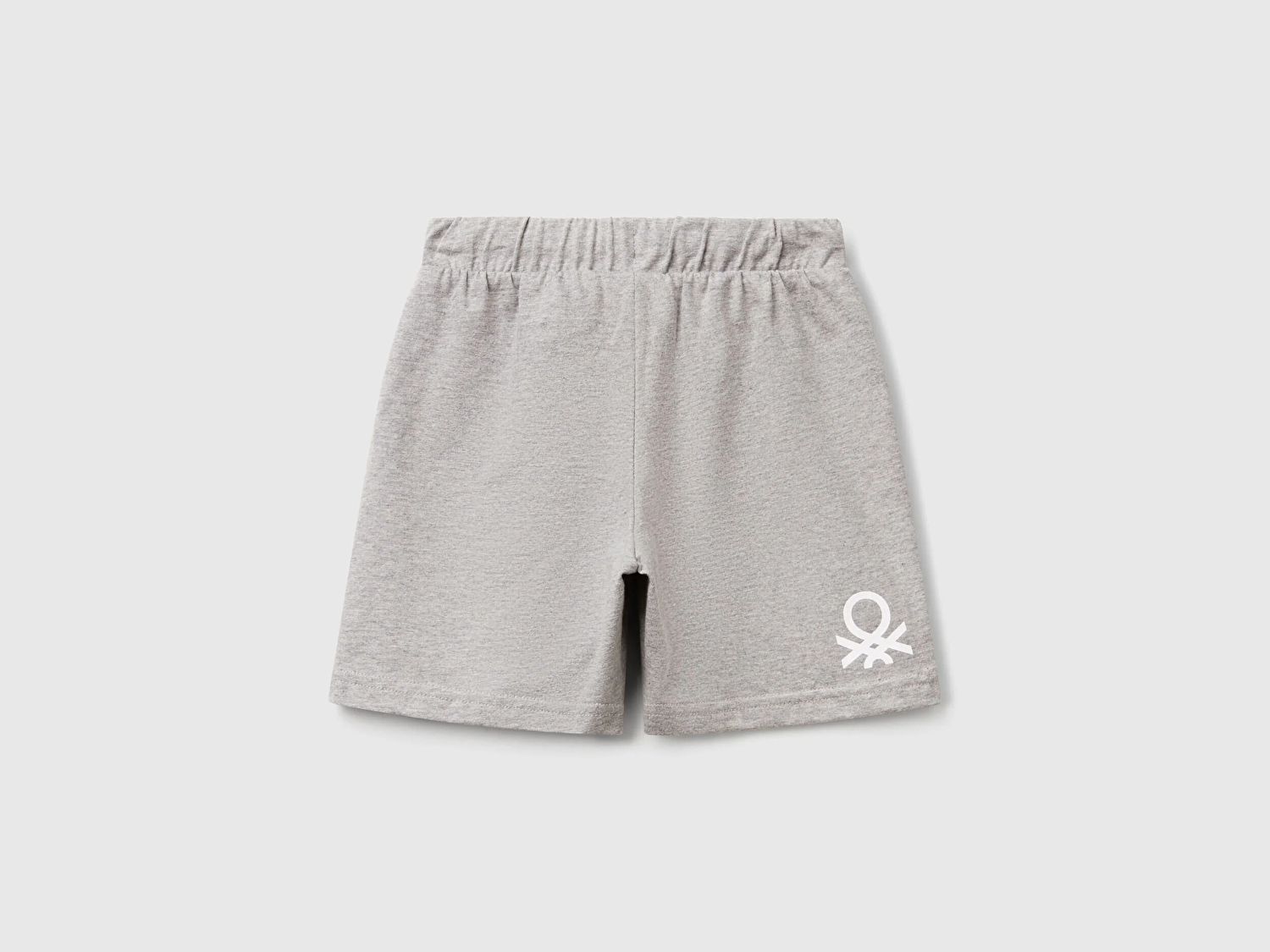 Benetton Erkek Bebek Gri melanj Arka Bacağı Logo Baskı Detaylı Bermuda Şort 