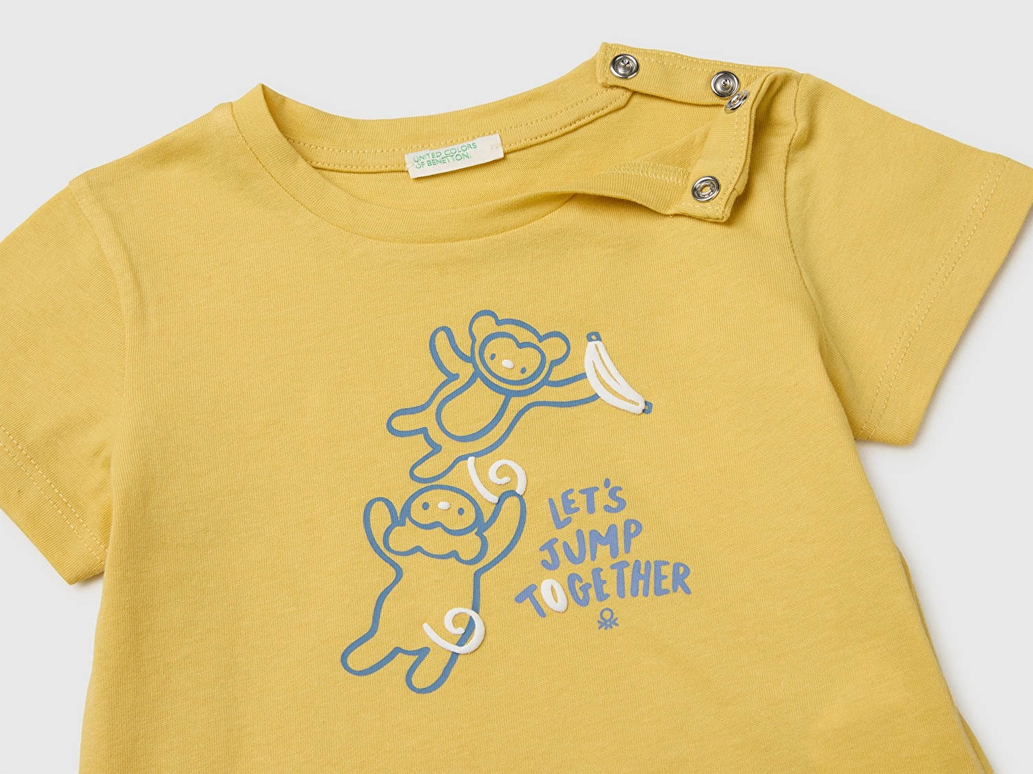 Benetton Bebek Hardal Sarısı Kabarık Su Bazlı Baskı Detaylı Gizli Çıtçıtlı T-Shirt