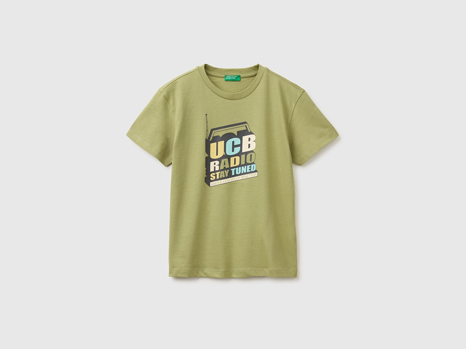 Benetton Erkek Çocuk Haki Logo Baskı Detaylı Relaxed Fit T-Shirt