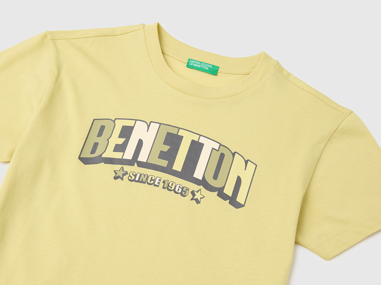 Benetton Erkek Çocuk Sarı Logo Baskı Detaylı Relaxed Fit T-Shirt