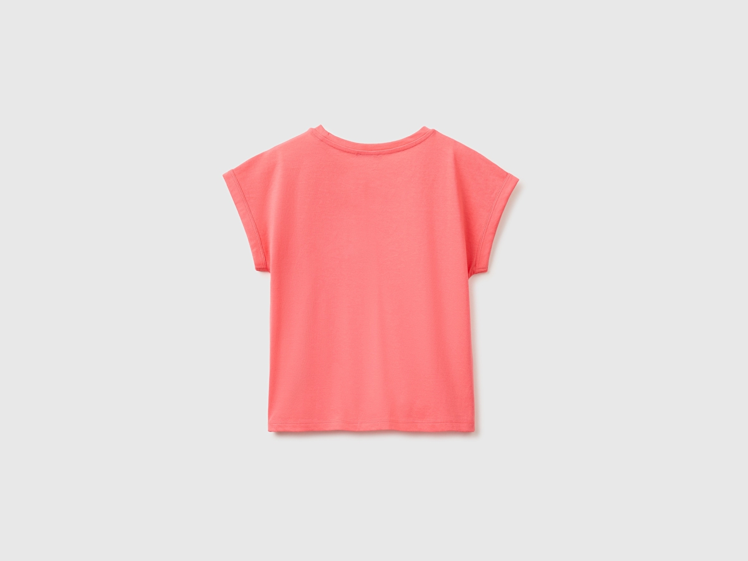 Benetton Kız Çocuk Mercan Renkli Taş Detaylı Bisiklet Yaka T-Shirt