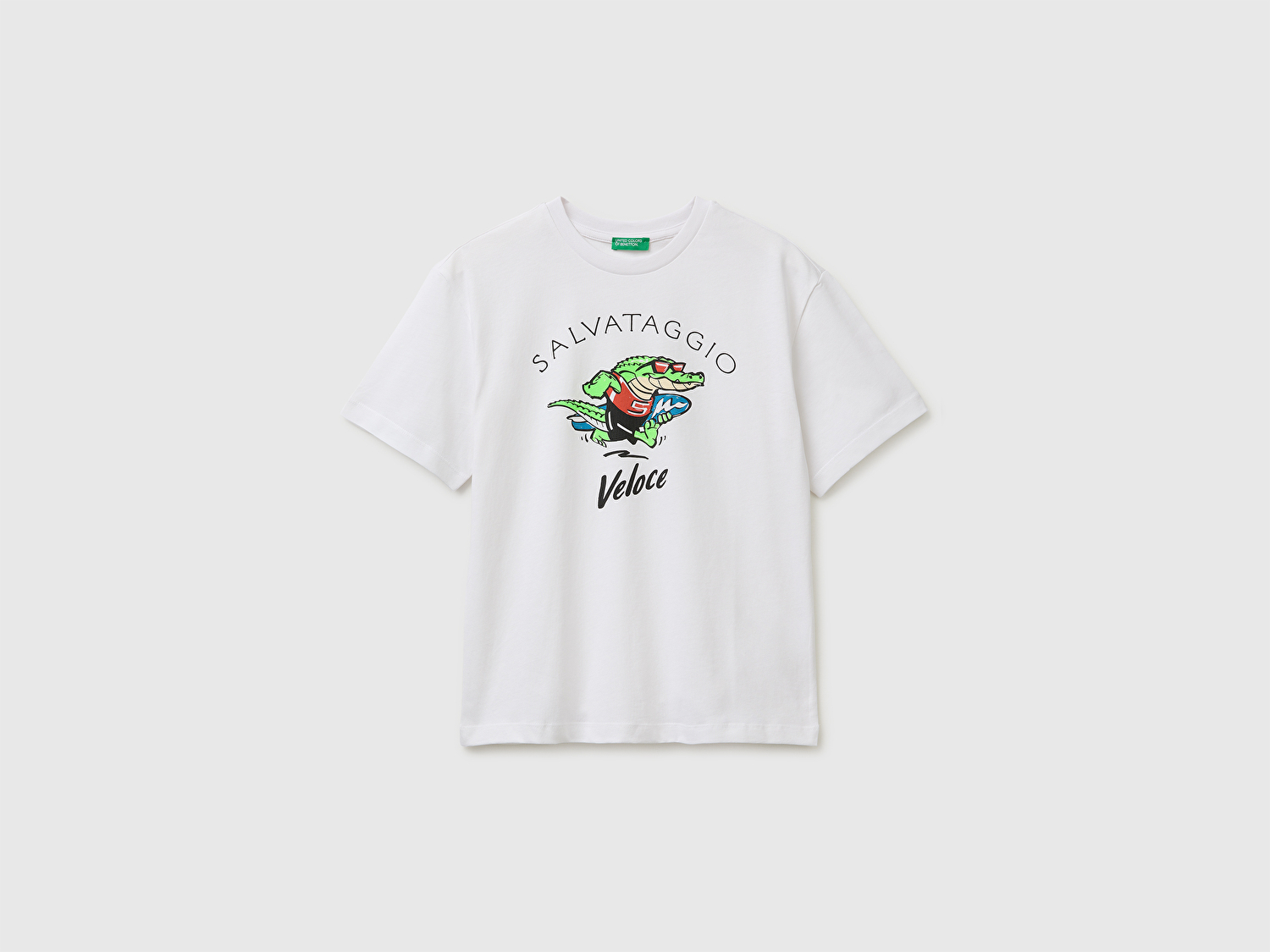 Benetton Erkek Çocuk Beyaz Ön Baskı Detaylı Bisiklet Yaka T-Shirt