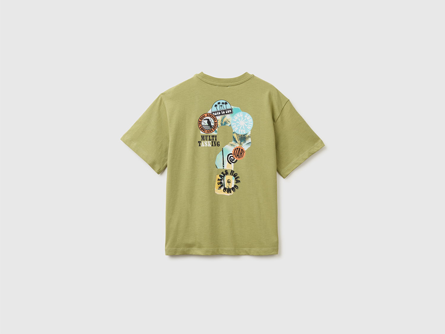Benetton Erkek Çocuk Haki Ön ve Arka Fotoğraf Baskı Detaylı Bisiklet Yaka T-Shirt