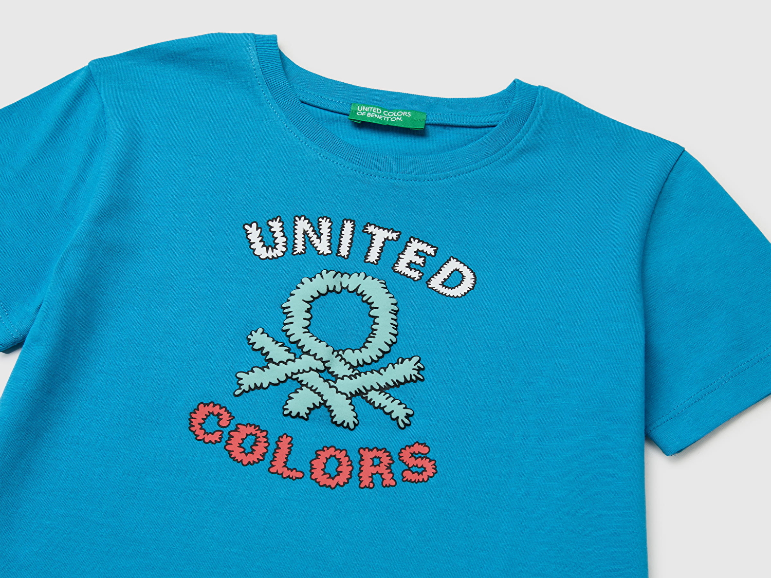 Benetton Erkek Bebek Mavi Önü Su Geçirmez Baskı Detaylı Bisiklet Yaka T-Shirt