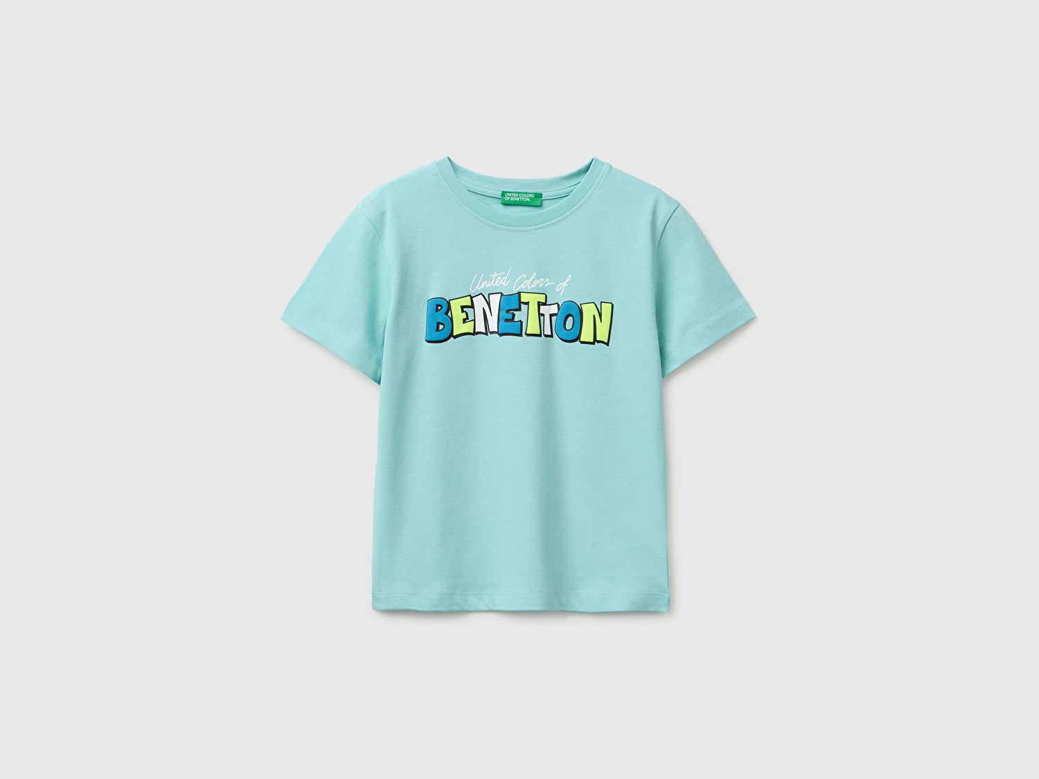 Benetton Erkek Bebek Su yeşili Önü Su Geçirmez Baskı Detaylı Bisiklet Yaka T-Shirt