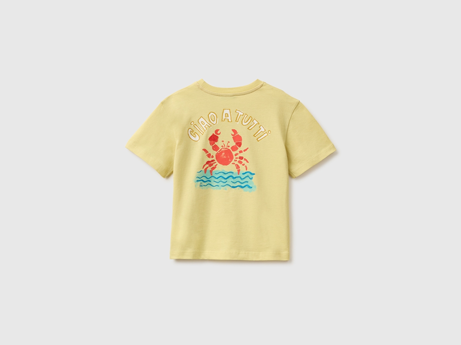 Benetton Erkek Bebek Sarı Ön ve Arka Baskı İşleme Detaylı T-Shirt