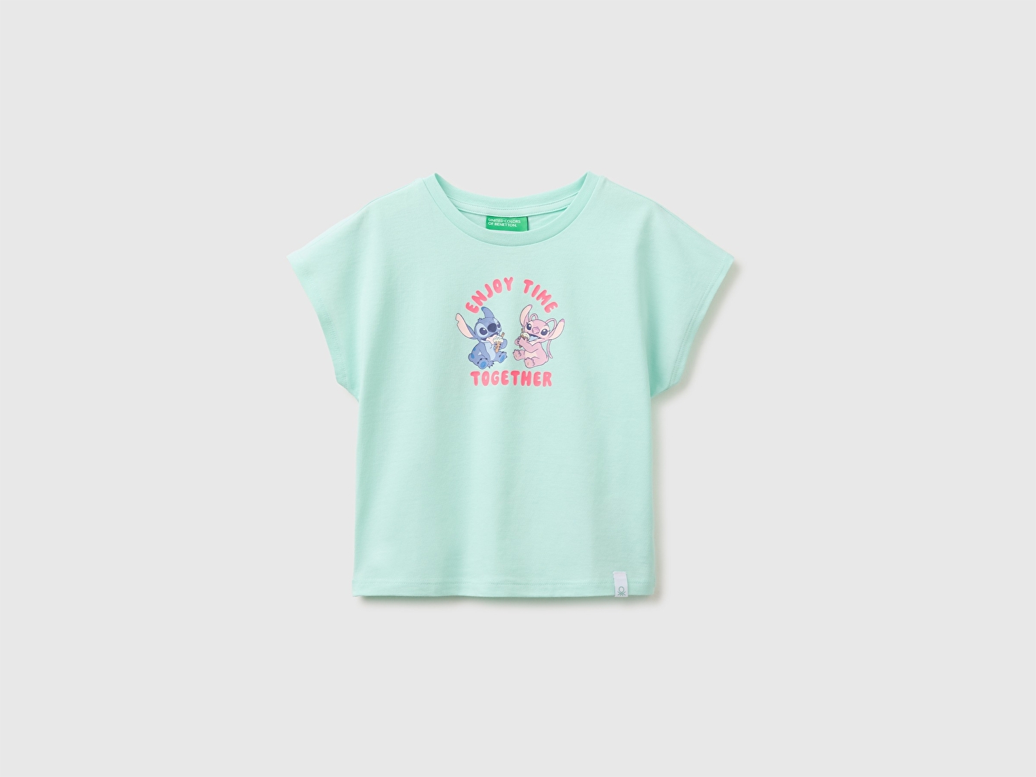 Benetton Kız Bebek Su Yeşili Lilo & Stitch Baskı Detaylı Bisiklet Yaka T-Shirt