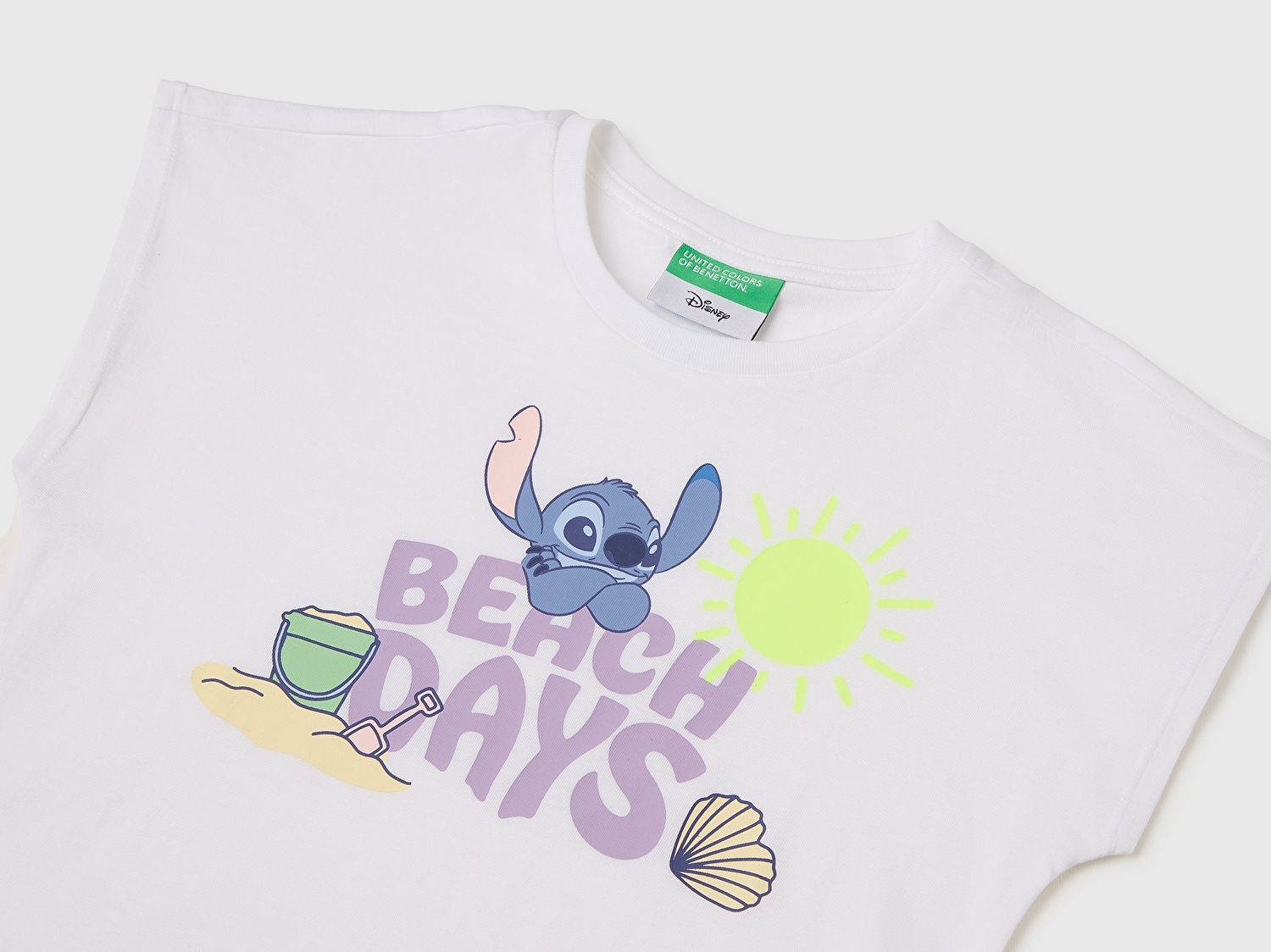 Benetton Kız Bebek Beyaz Lilo & Stitch Baskı Detaylı Bisiklet Yaka T-Shirt