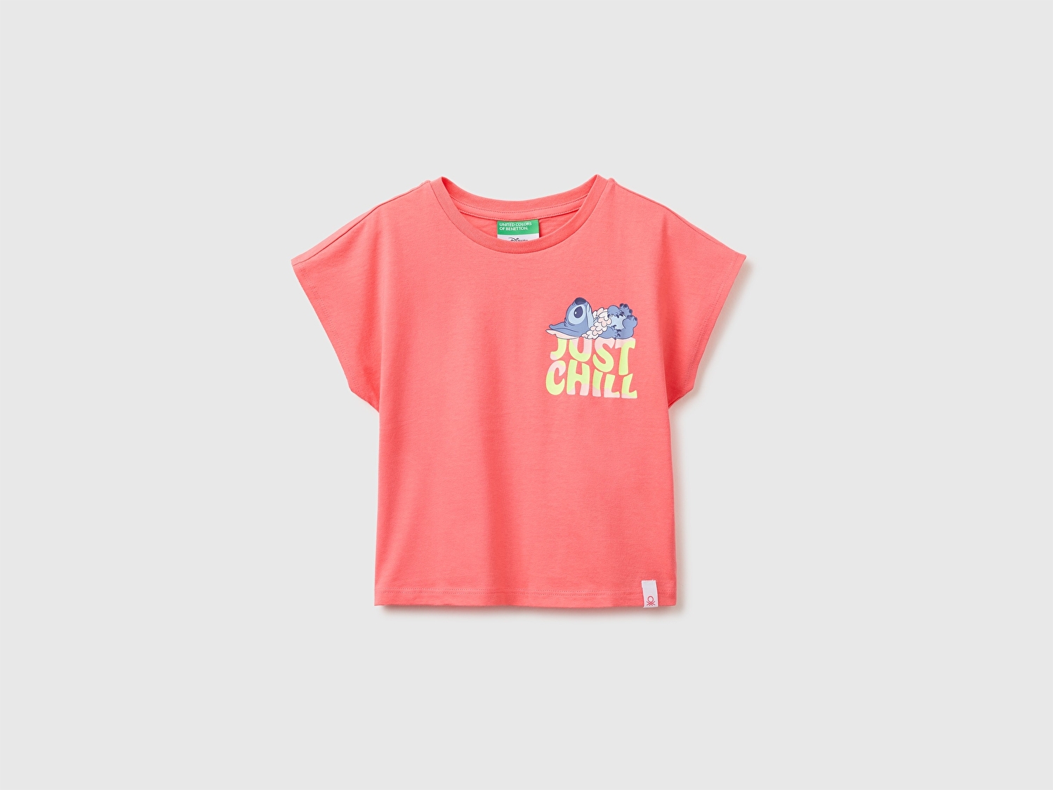 Benetton Kız Bebek Mercan Lilo & Stitch Baskı Detaylı Bisiklet Yaka T-Shirt
