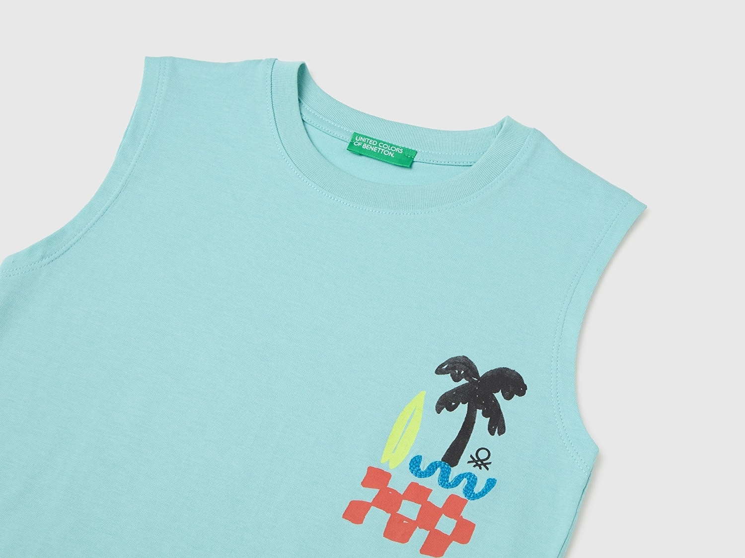 Benetton Erkek Bebek Su yeşili Önü Baskı ve İşleme Detaylı Atlet