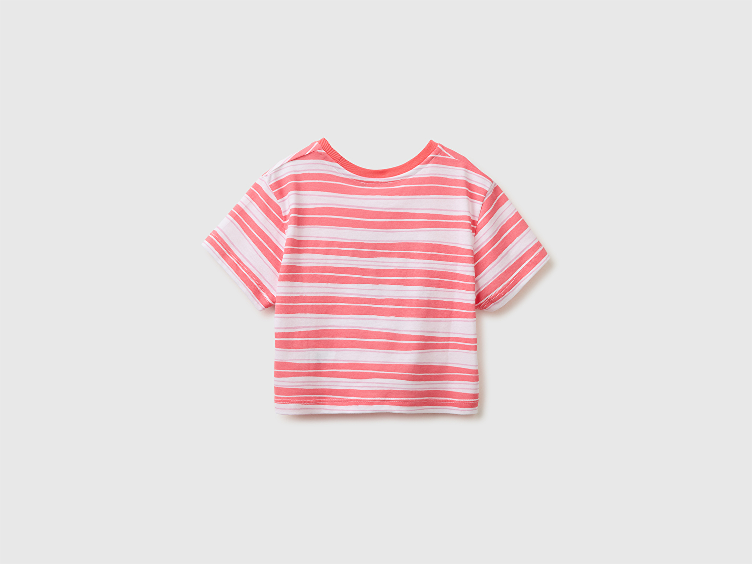 Benetton Kız Bebek Kırmızı-Beyaz Kabarık Baskı Detaylı Bel Düğümlü Çizgili T-Shirt