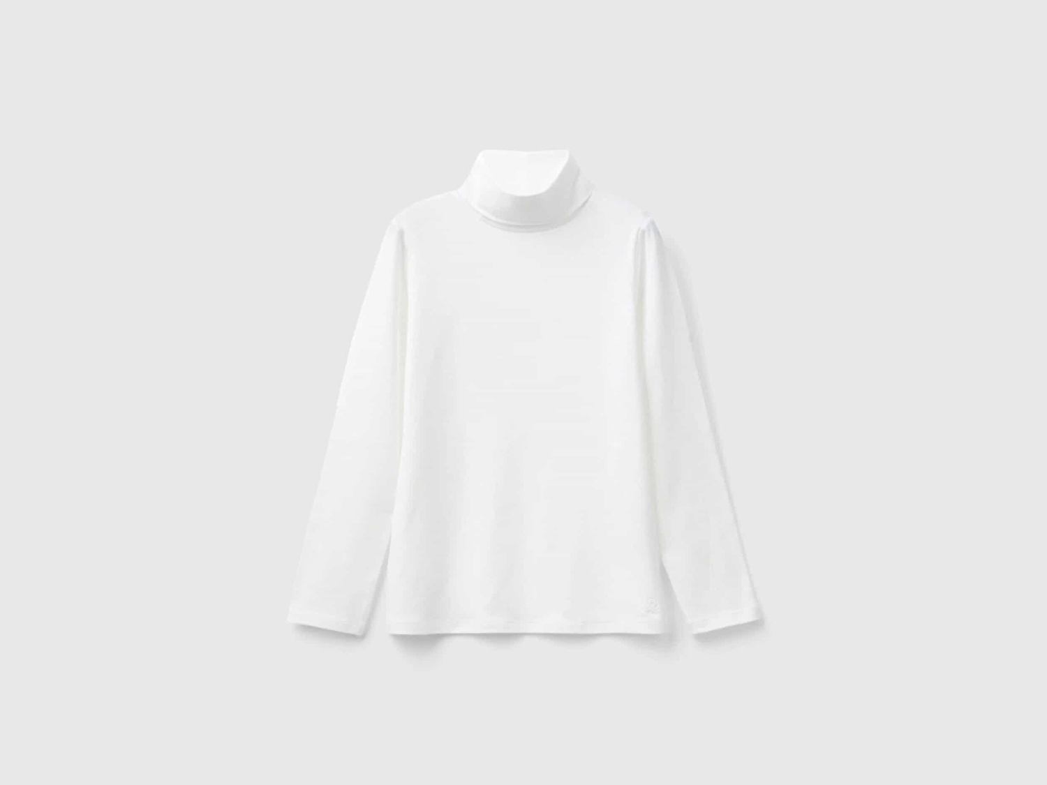 Benetton Kız Çocuk Beyaz Balıkçı Yaka Basic T-Shirt