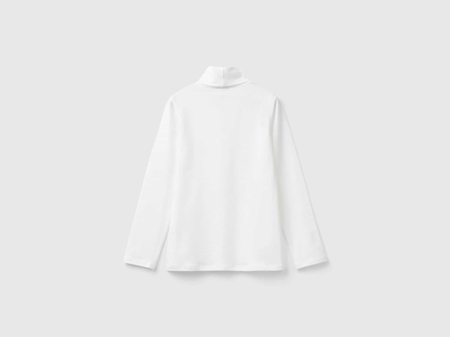 Benetton Kız Çocuk Beyaz Balıkçı Yaka Basic T-Shirt