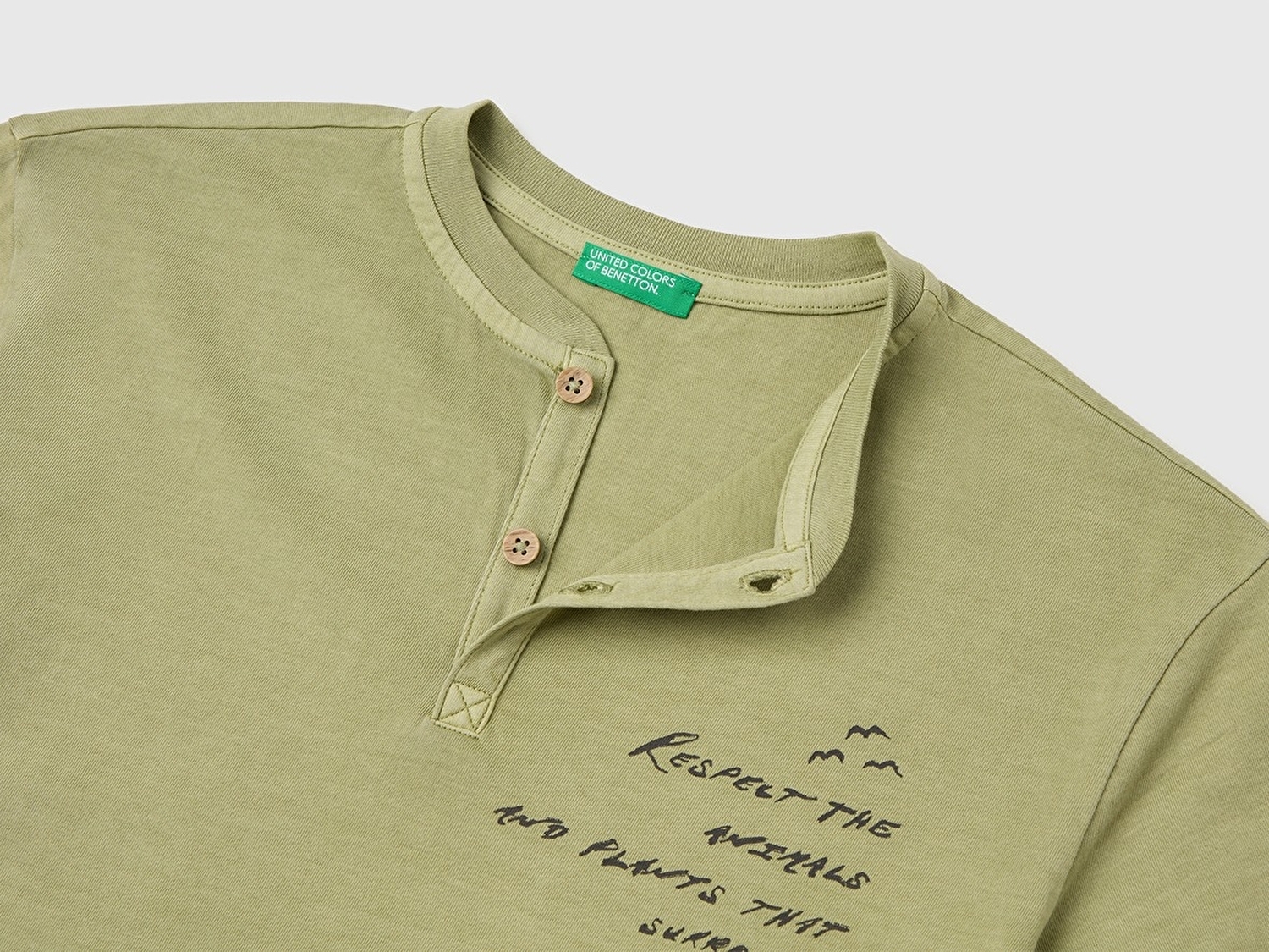 Benetton Erkek Çocuk Haki İşleme Detaylı Yuvarlak Yaka T-Shirt