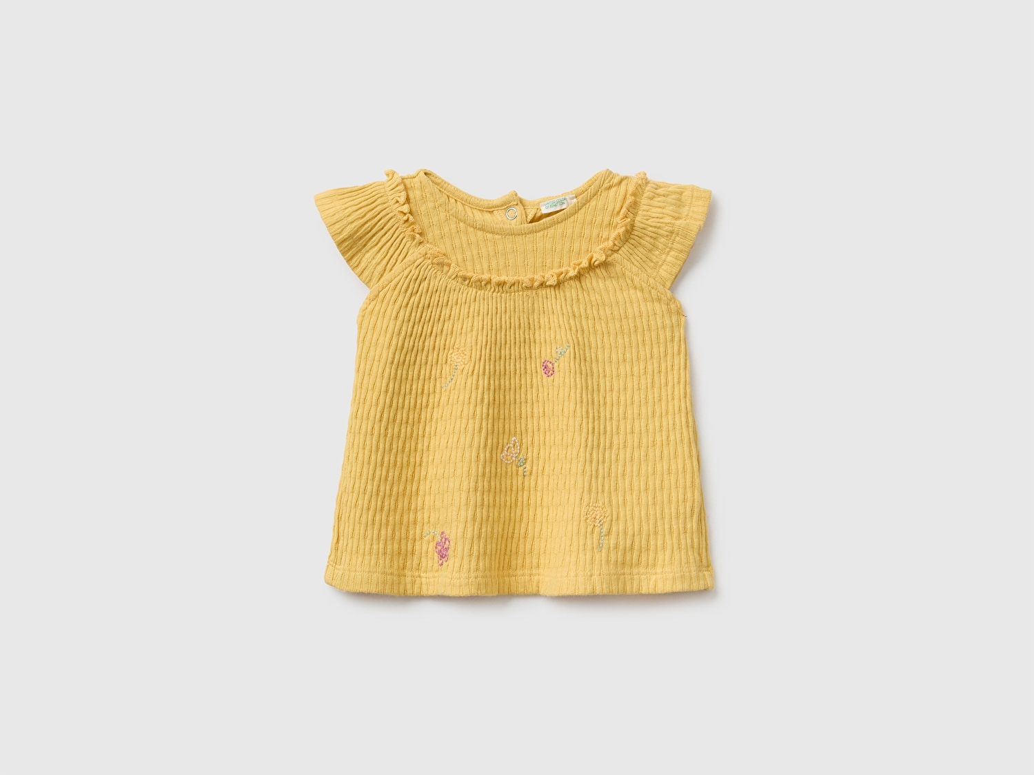 Benetton Bebek Hardal Sarısı Fırfır Detaylı Yuvarlak Yaka T-Shirt