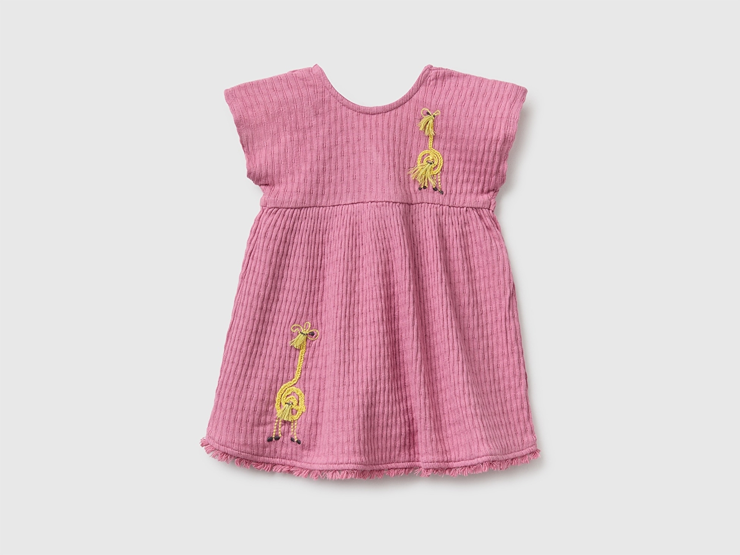 Benetton Bebek Pembe Çapraz Sırt Detaylı Bisiklet Yaka Elbise
